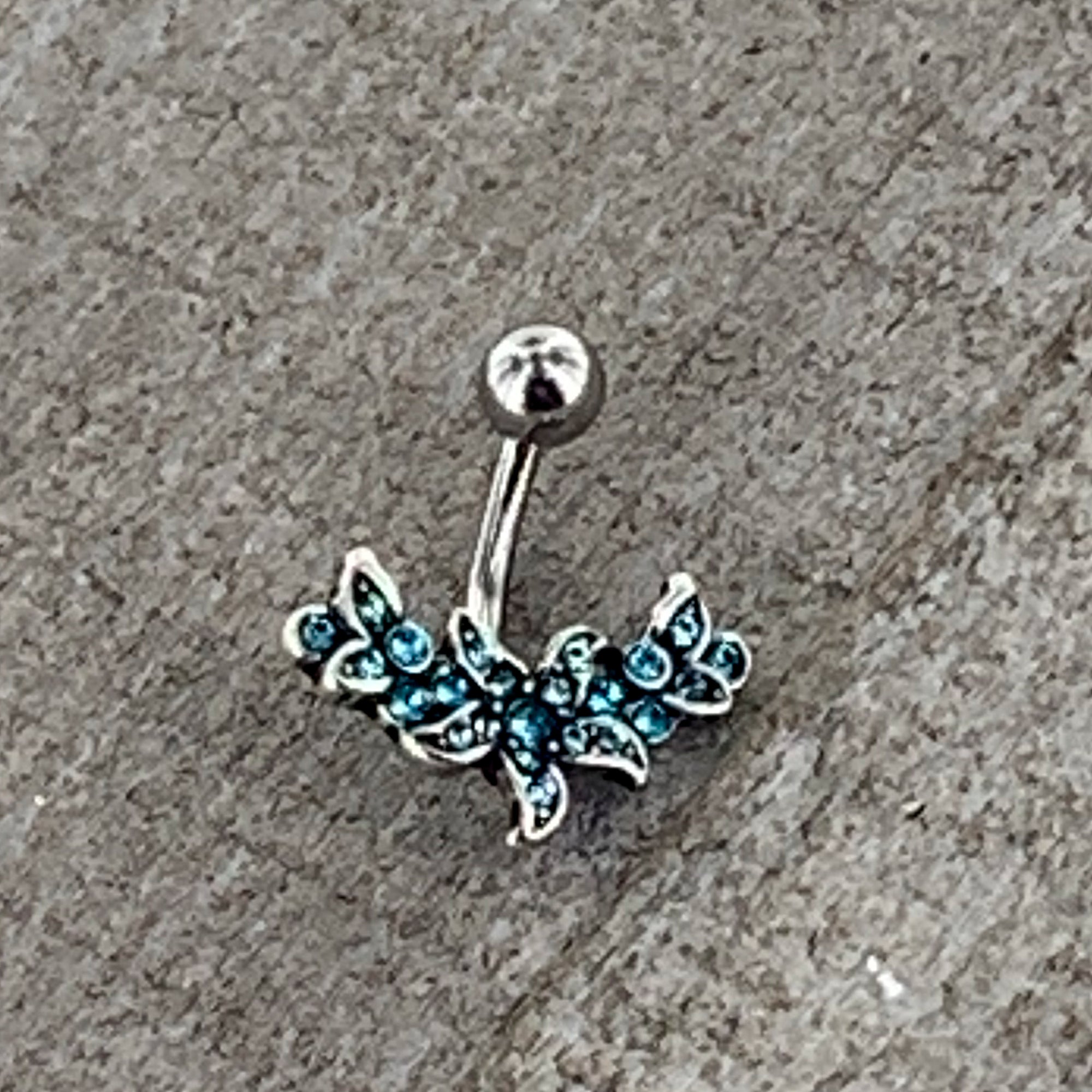 Blue Gem Flower Garland Belly Ring