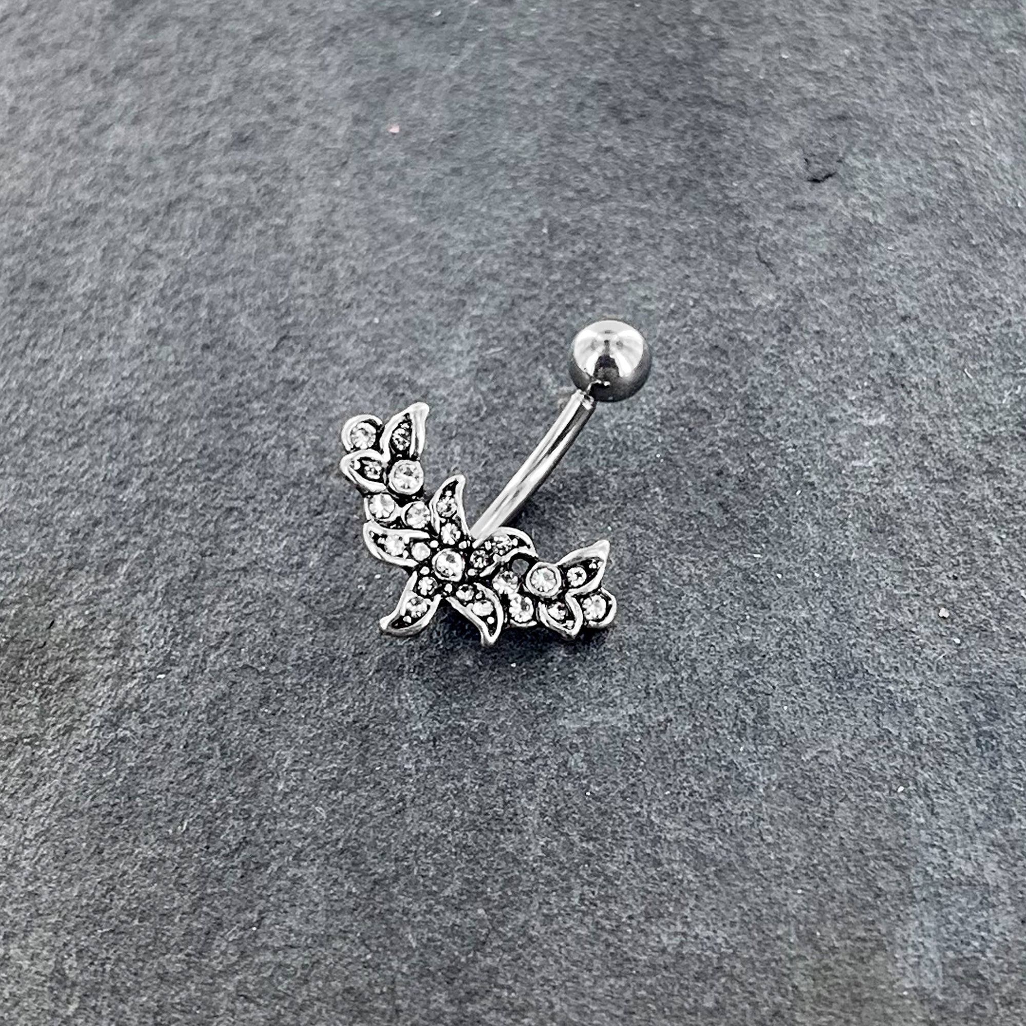 Clear Gem Flower Garland Belly Ring