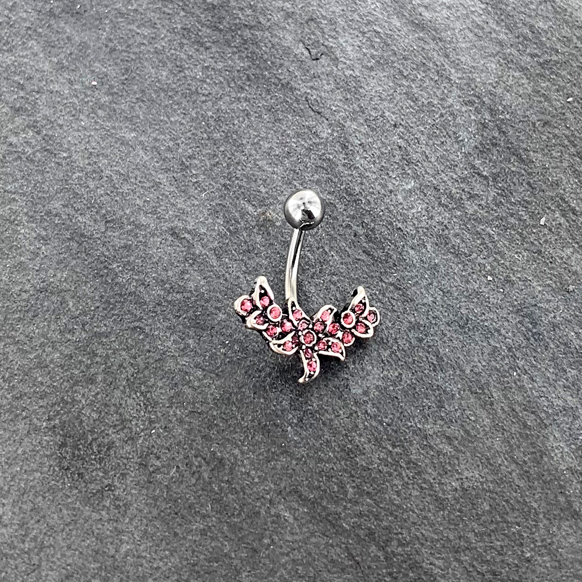 Pink Gem Flower Garland Belly Ring