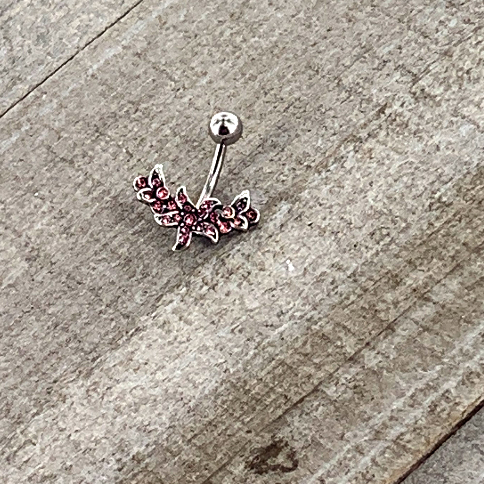 Pink Gem Flower Garland Belly Ring