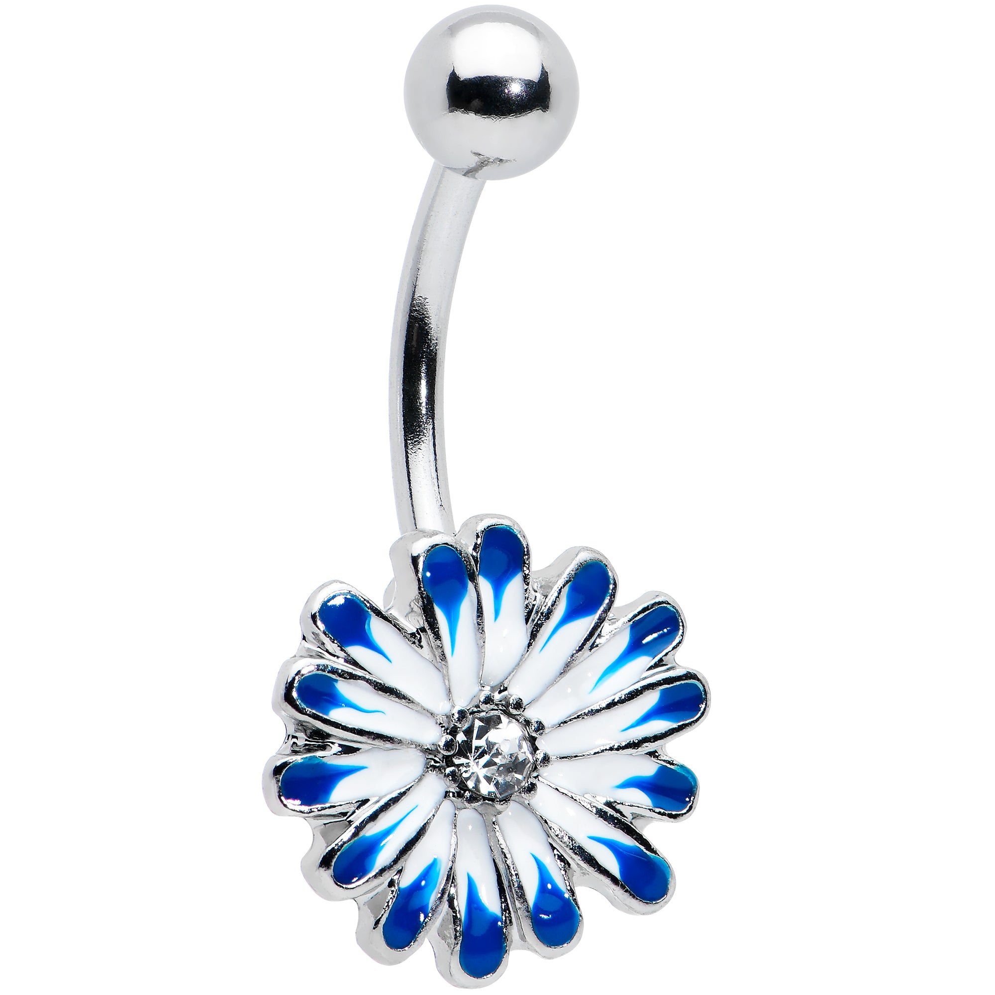 Clear Gem Butterfly Flower Blue White Belly Ring Set of 2