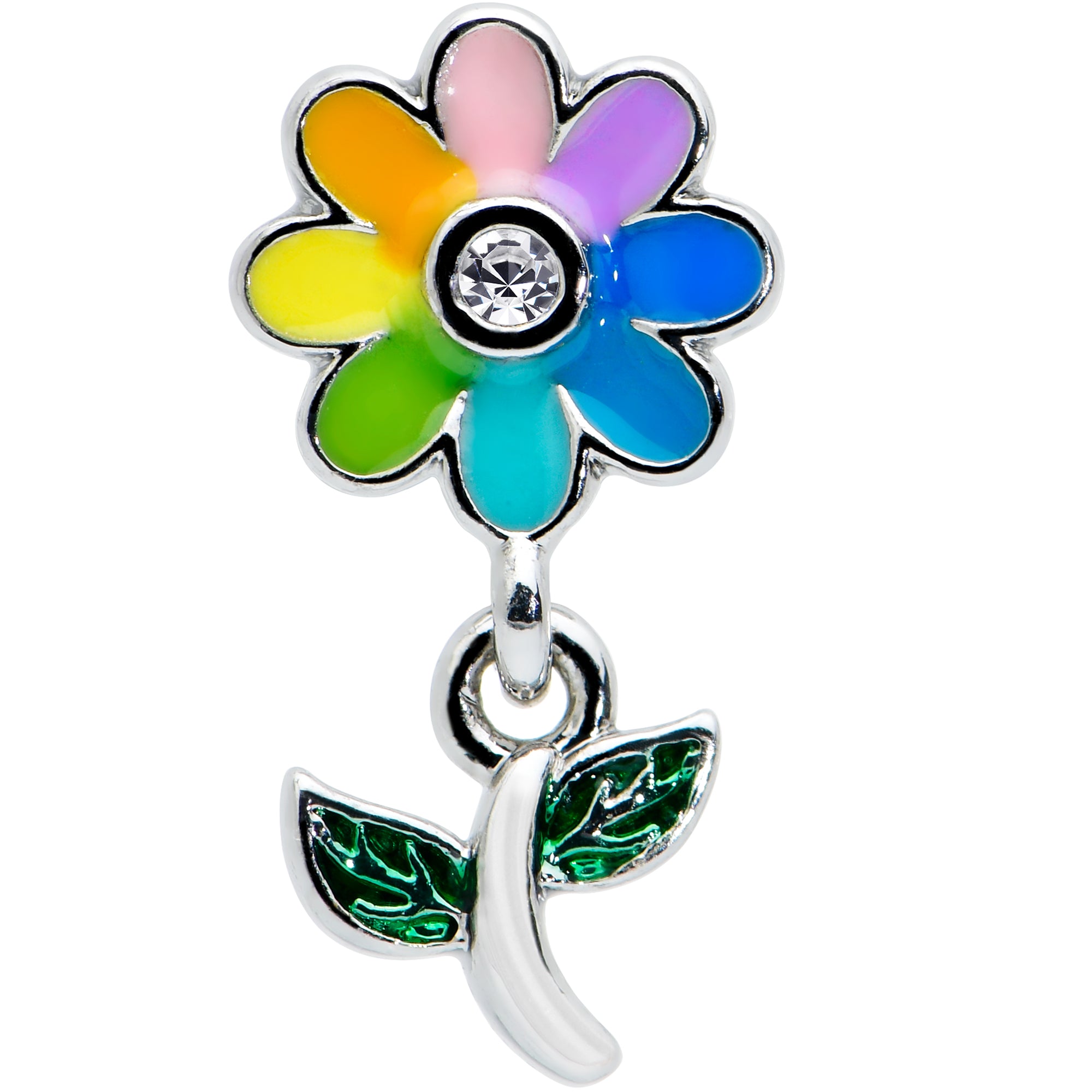 16 Gauge 1/4 Clear Gem Pride Rainbow Flower Dangle Cartilage Tragus