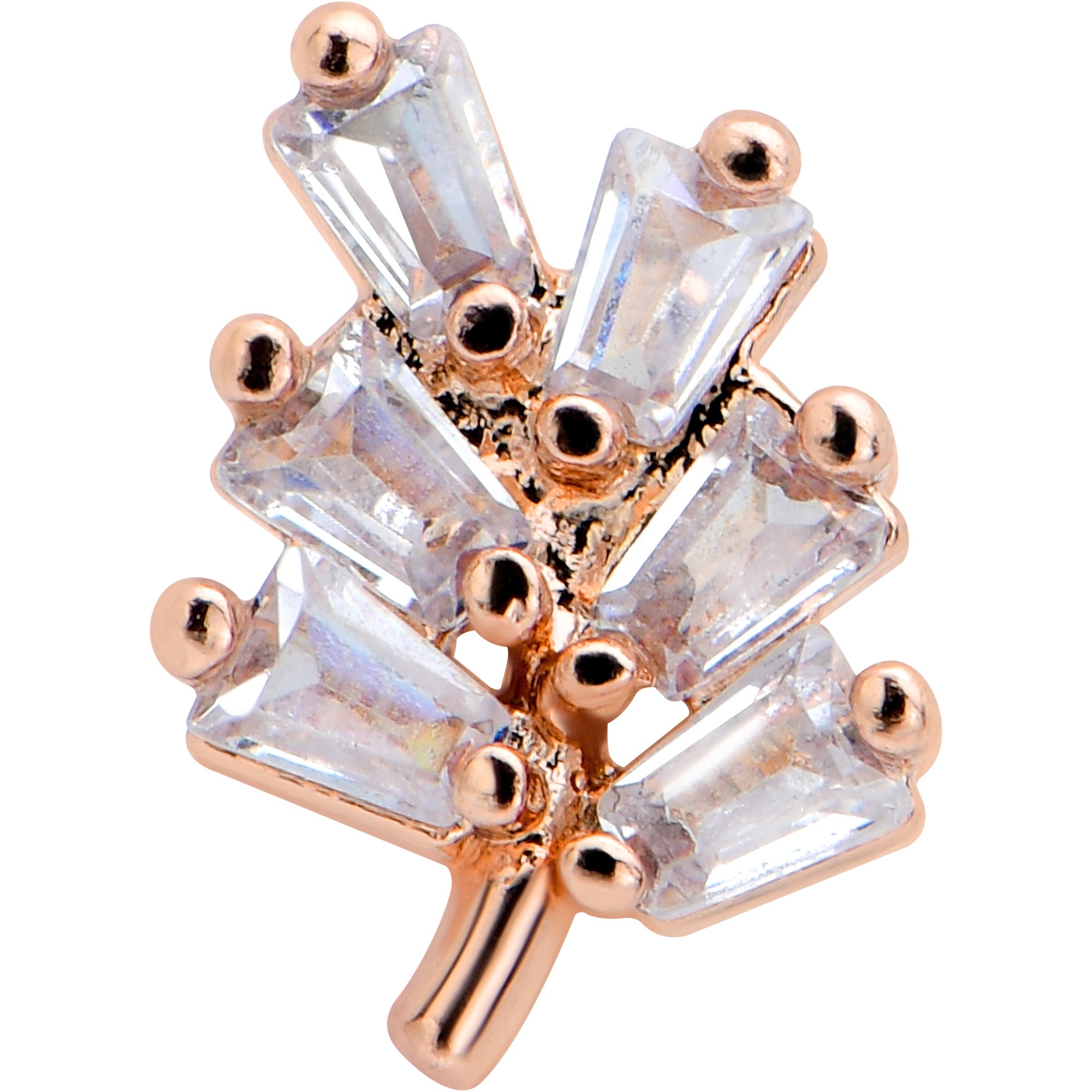 16 Gauge 1/4 Clear CZ Gem Leafy Rosy Branch Threadless Labret Tragus