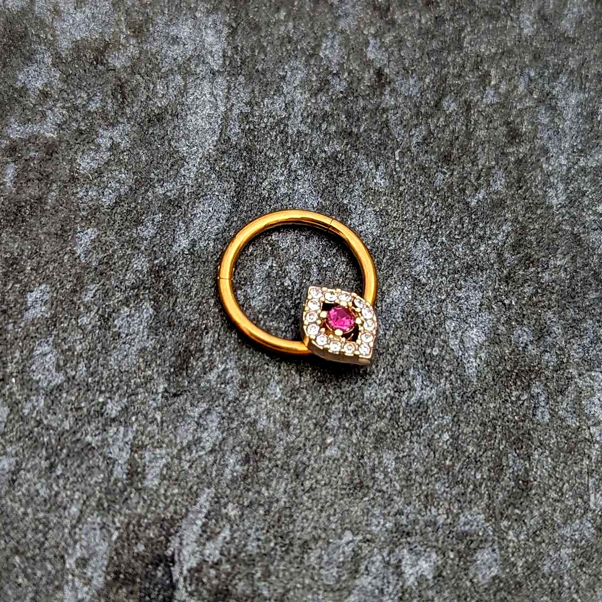 16 Gauge 3/8 Clear Pink Gem Gold Tone Open Eye Hinged Segment Ring