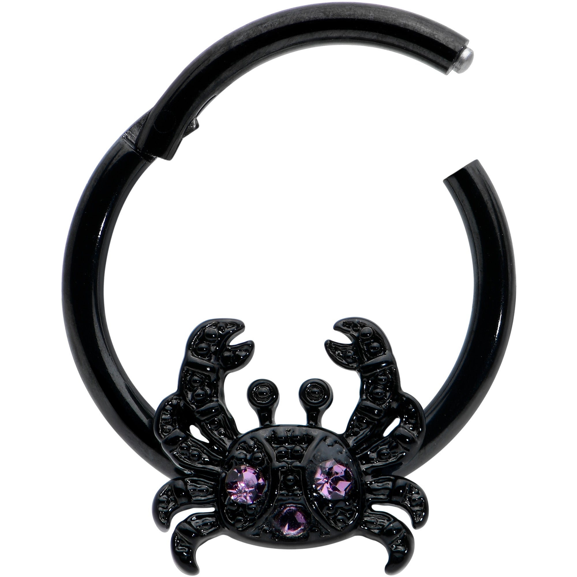 16 Gauge 3/8 Purple Gem Black Chic Crab Hinged Segment Ring