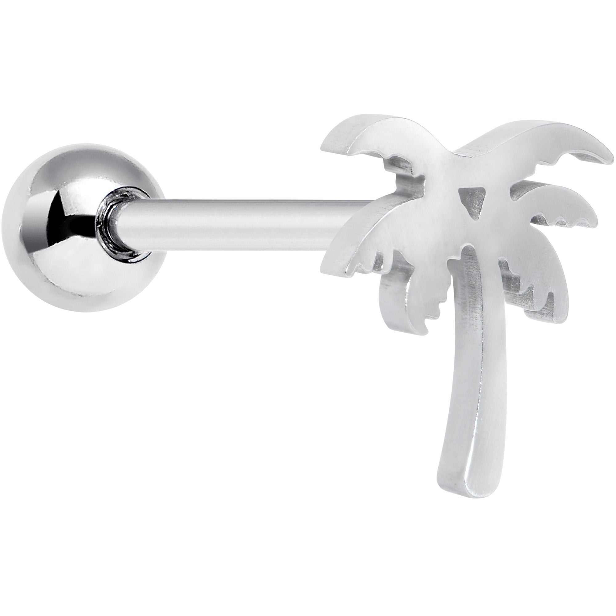 316L Surgical Steel Tropically Trendy Palm Tree Barbell Tongue Ring