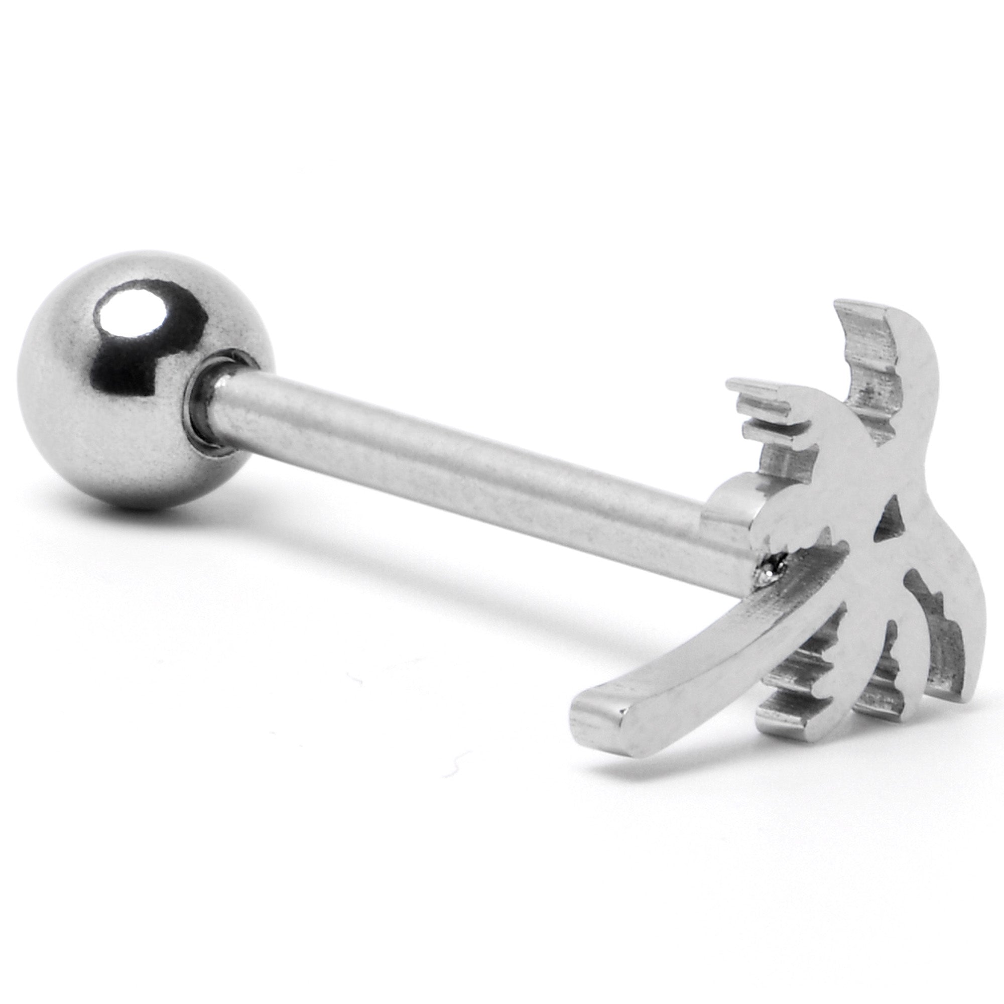 316L Surgical Steel Tropically Trendy Palm Tree Barbell Tongue Ring