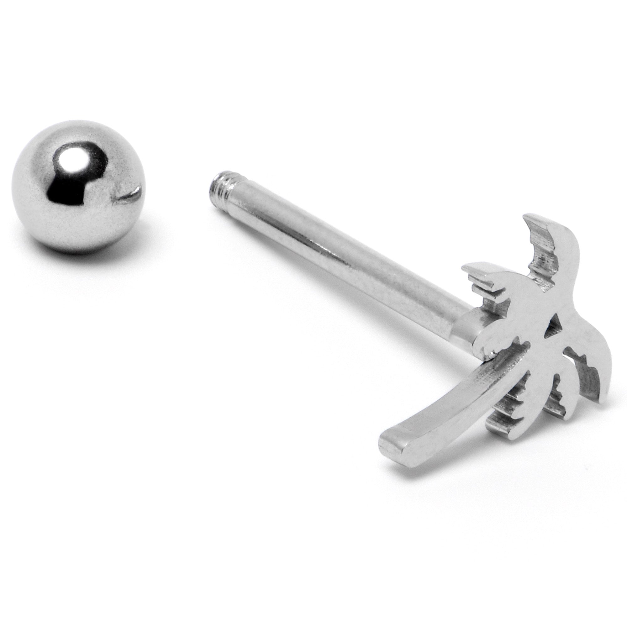 316L Surgical Steel Tropically Trendy Palm Tree Barbell Tongue Ring