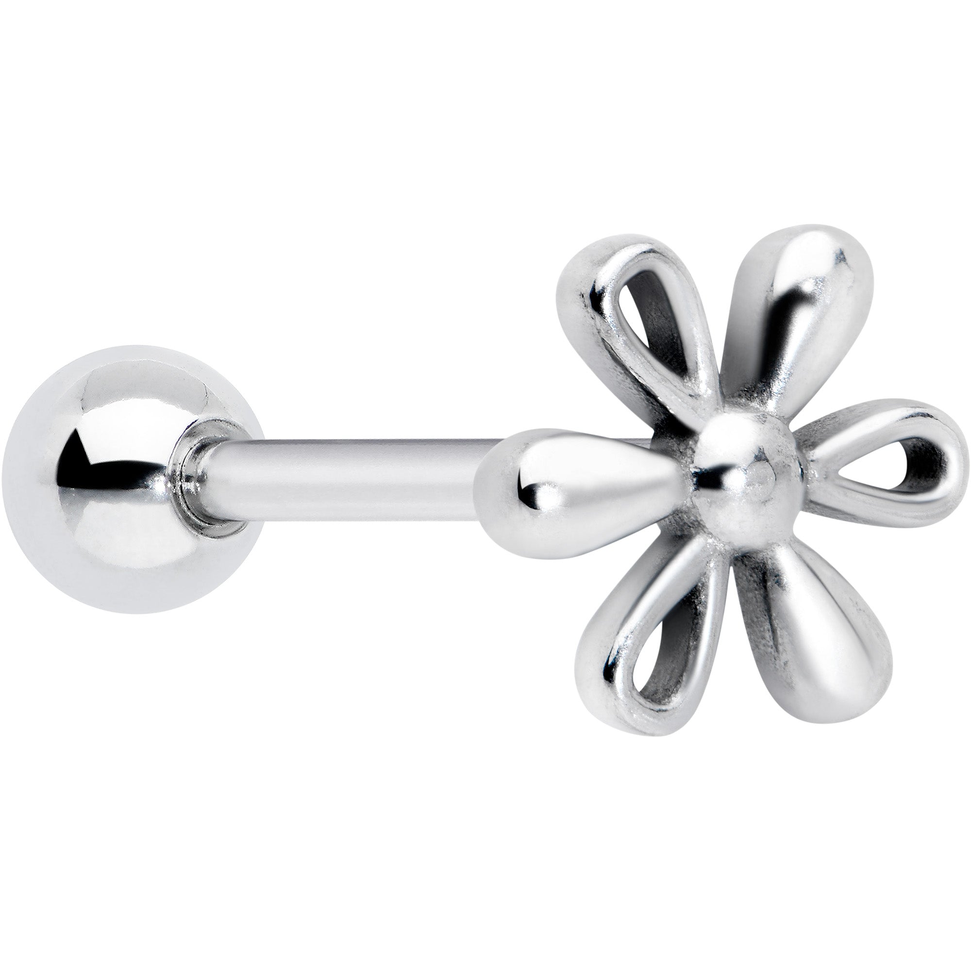 316L Surgical Steel Loopy Hippie Flower End Barbell Tongue Ring