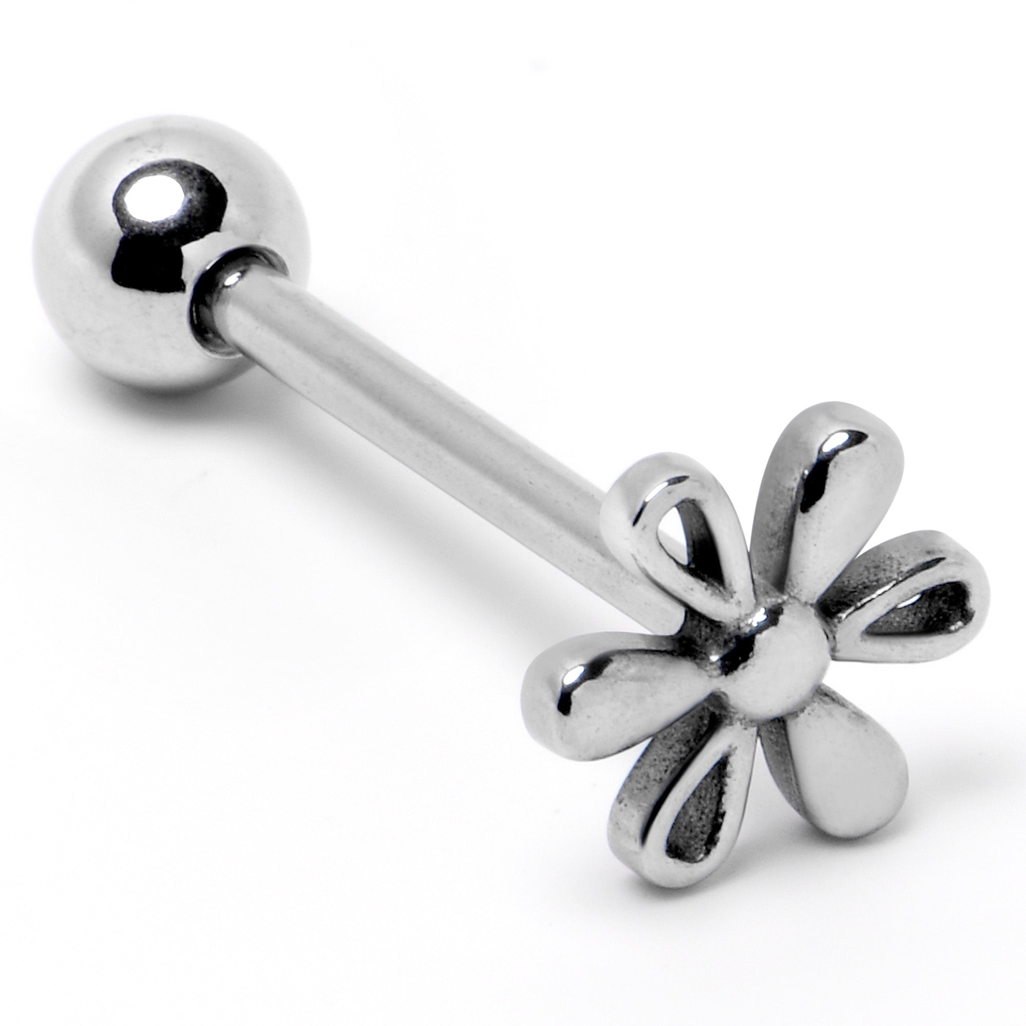 316L Surgical Steel Loopy Hippie Flower End Barbell Tongue Ring