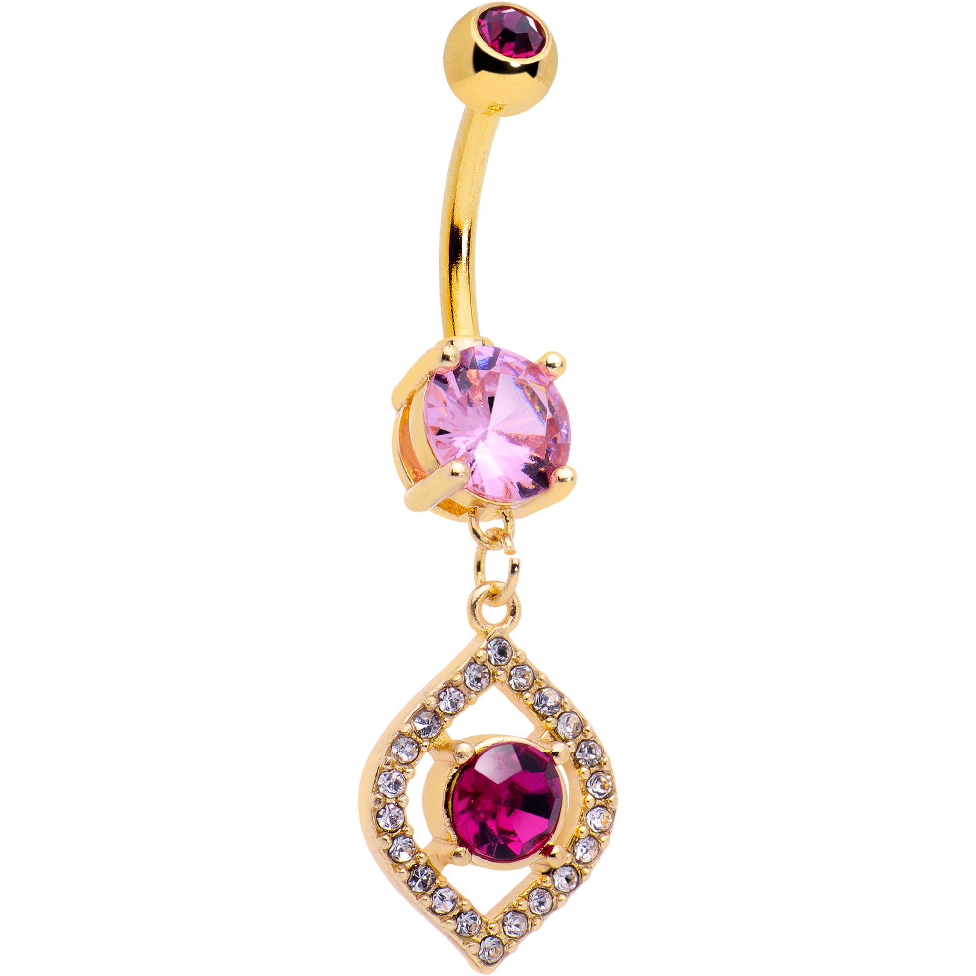 Clear Pink Gem Gold Tone Open Eye Dangle Belly Ring