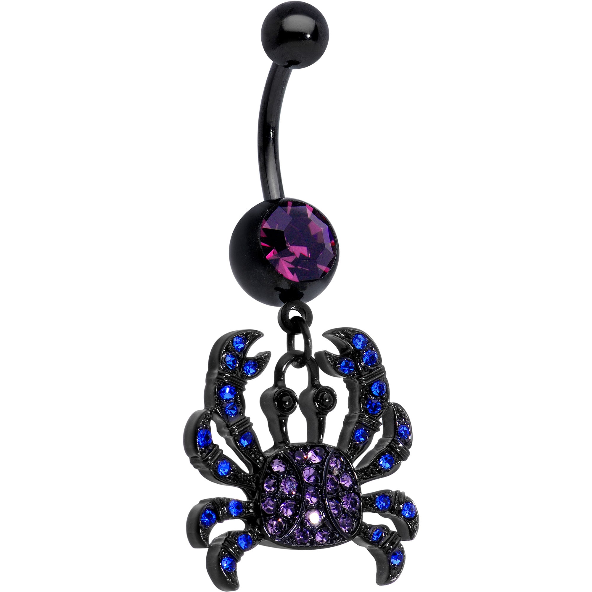 Blue Purple Gem Black Chic Crab Dangle Belly Ring