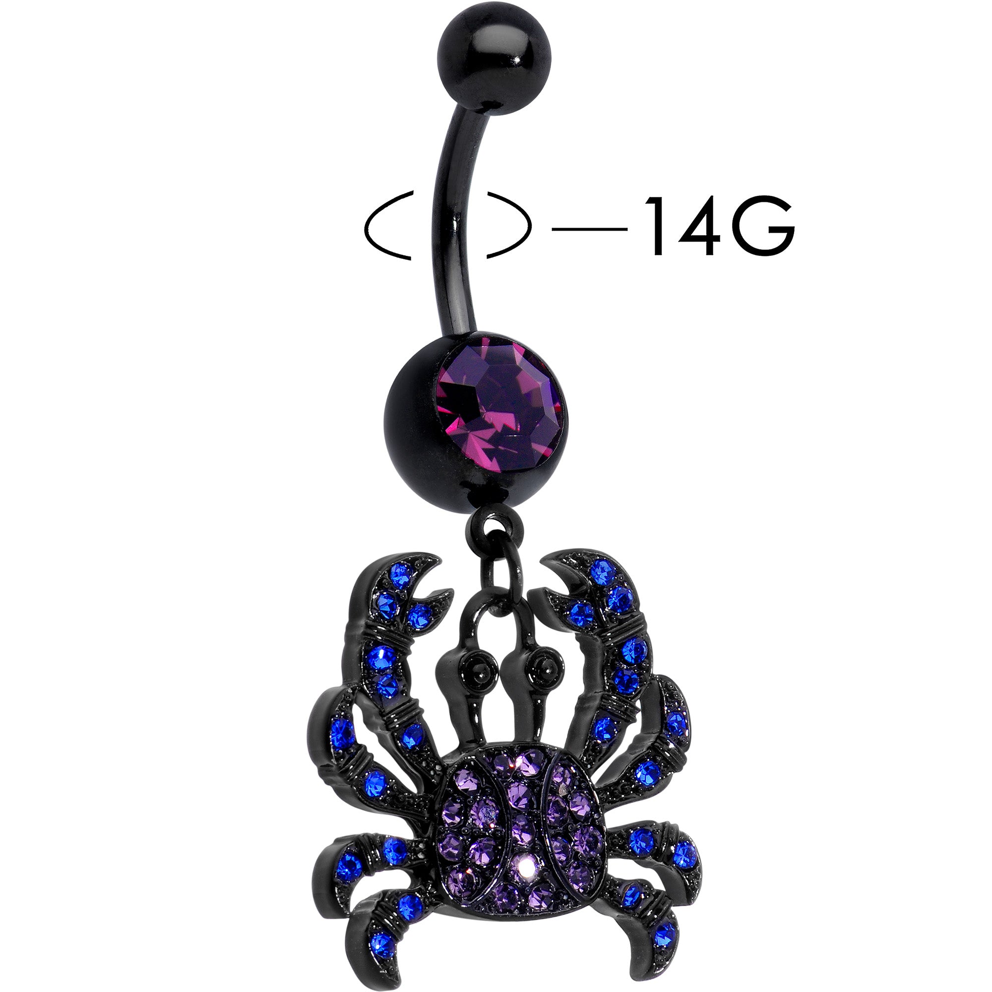 Blue Purple Gem Black Chic Crab Dangle Belly Ring