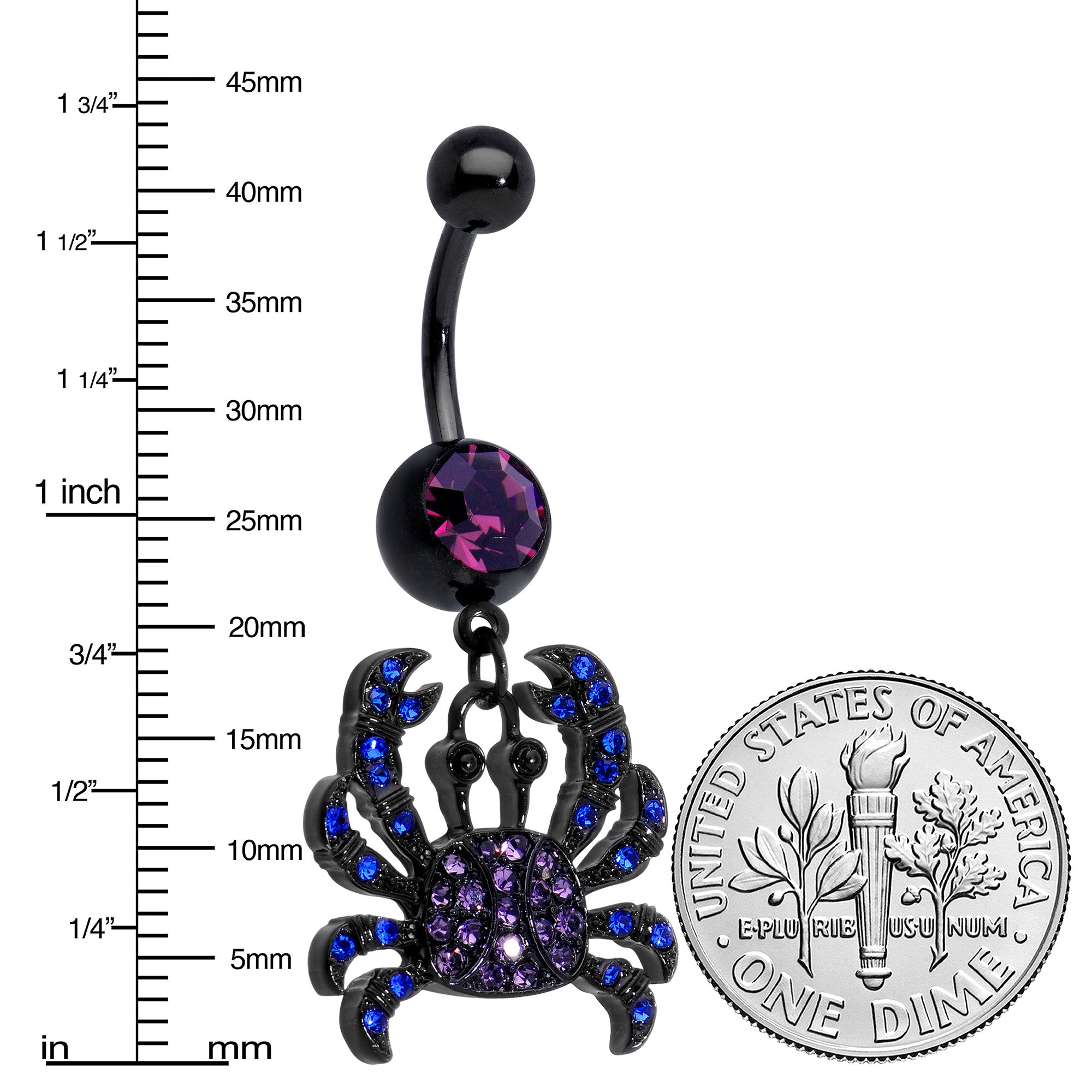 Blue Purple Gem Black Chic Crab Dangle Belly Ring