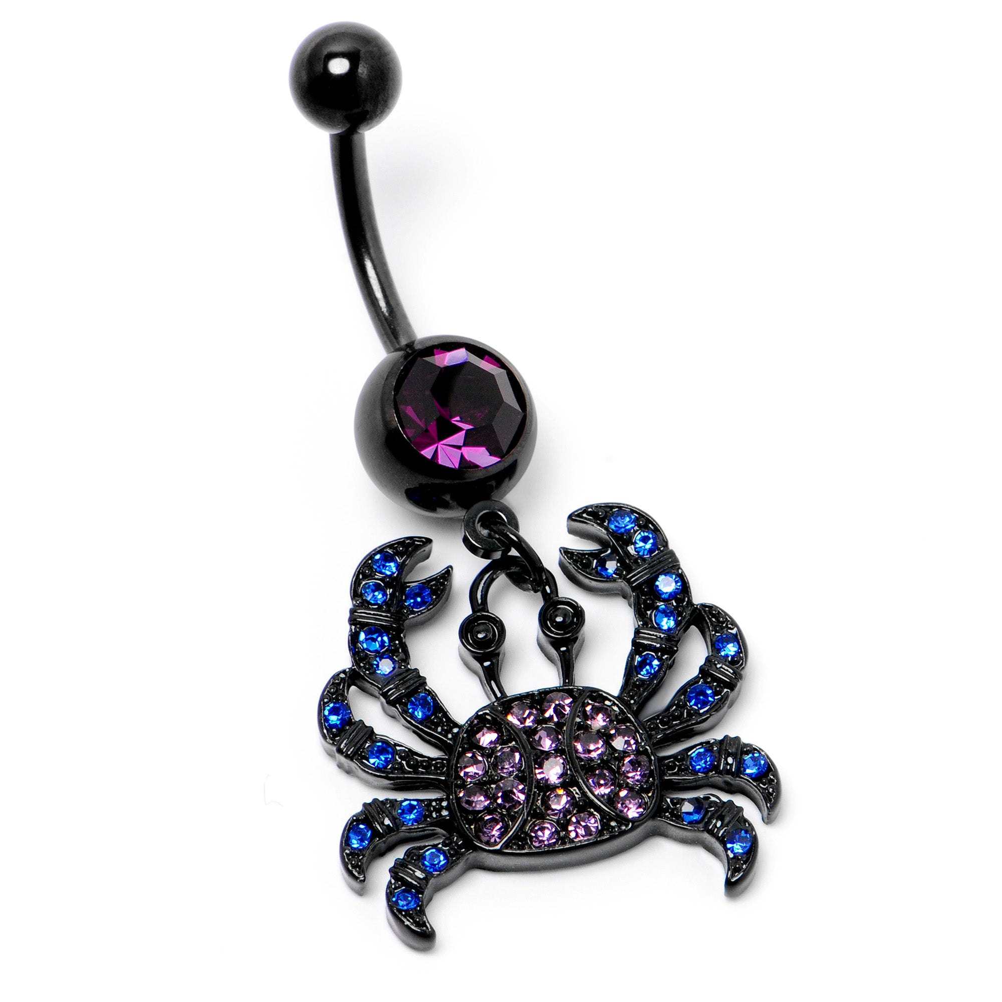 Blue Purple Gem Black Chic Crab Dangle Belly Ring