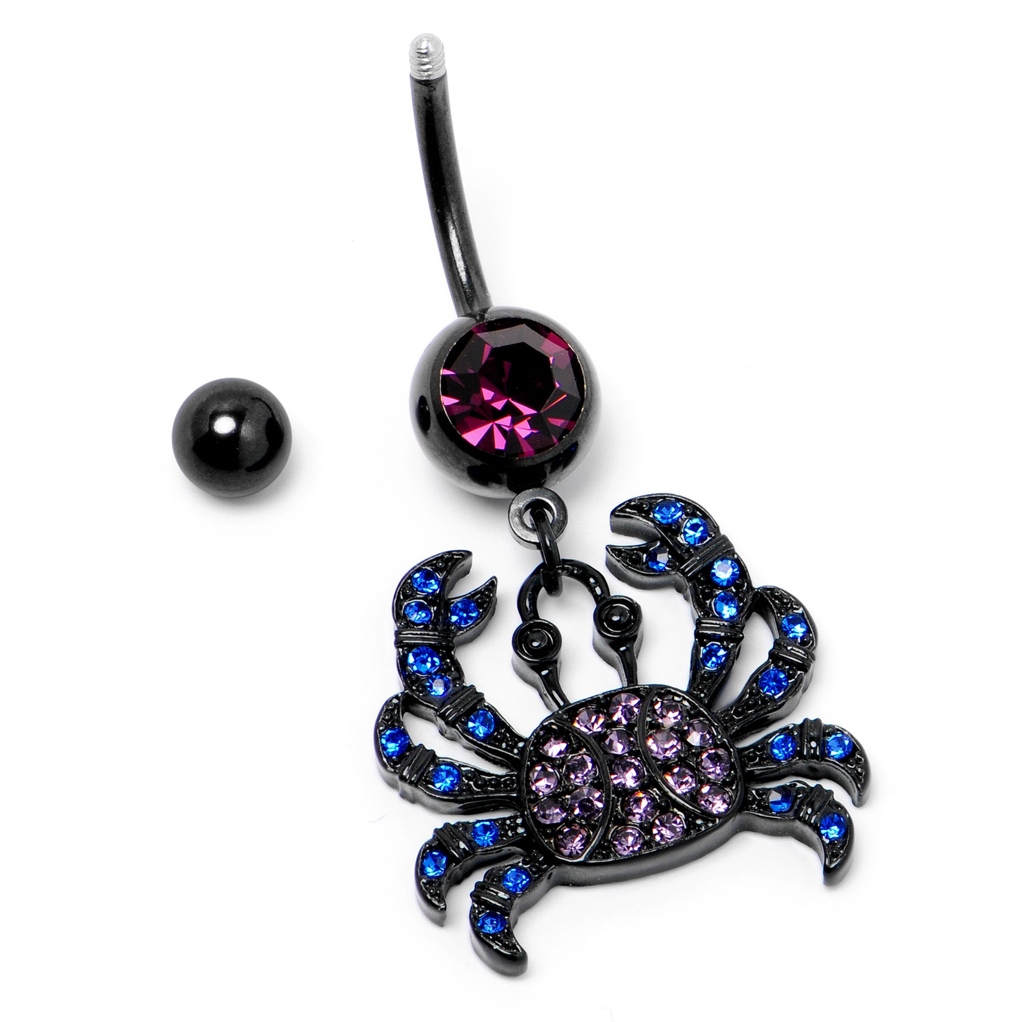 Blue Purple Gem Black Chic Crab Dangle Belly Ring