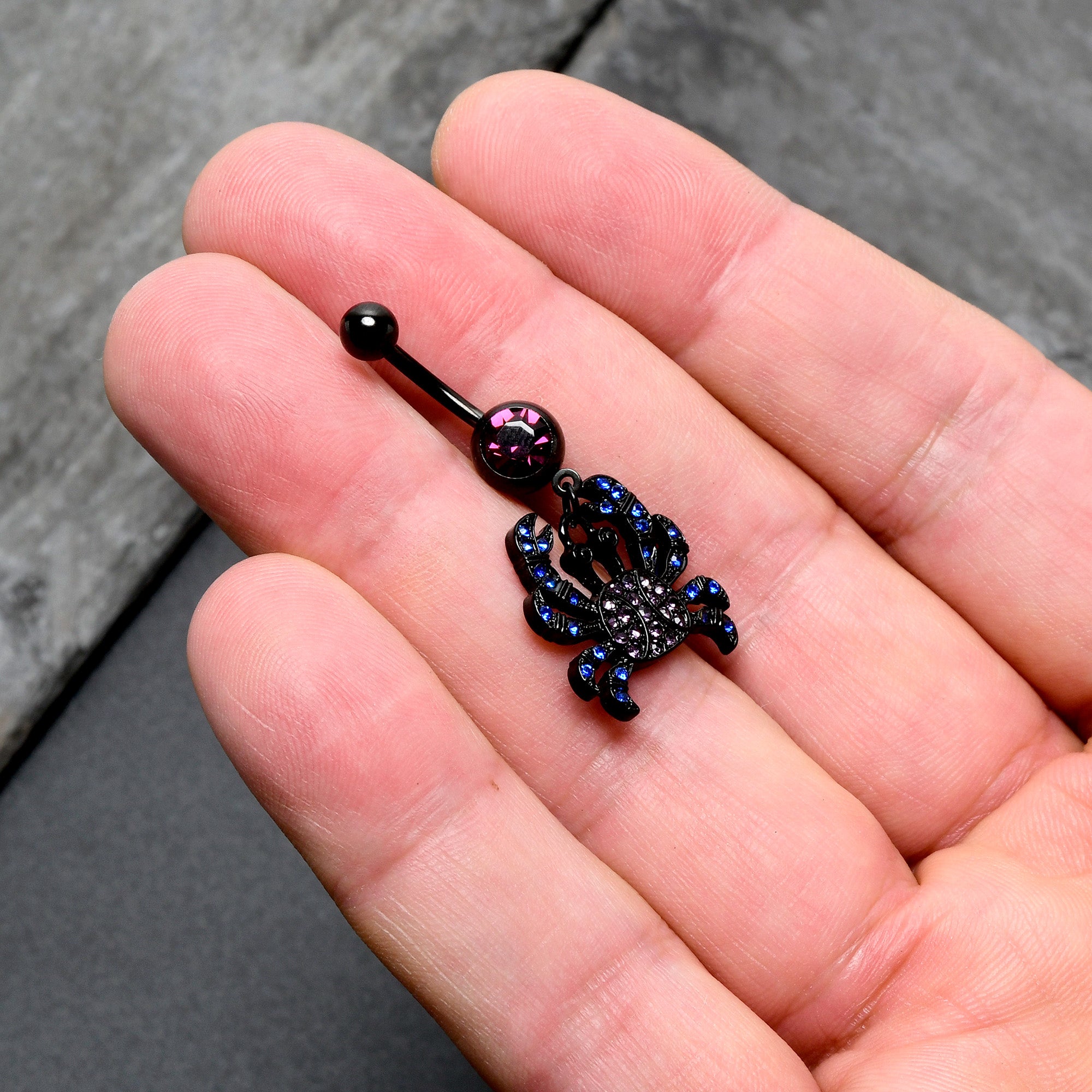 Blue Purple Gem Black Chic Crab Dangle Belly Ring