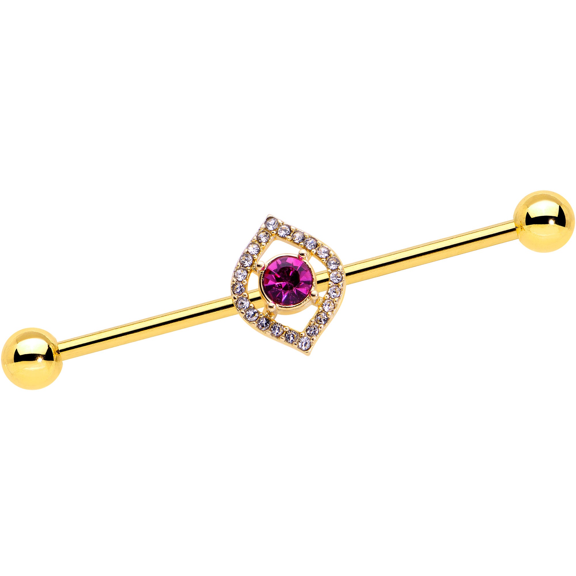 14 Gauge Clear Pink Gem Gold Tone Open Eye Industrial Barbell 38mm