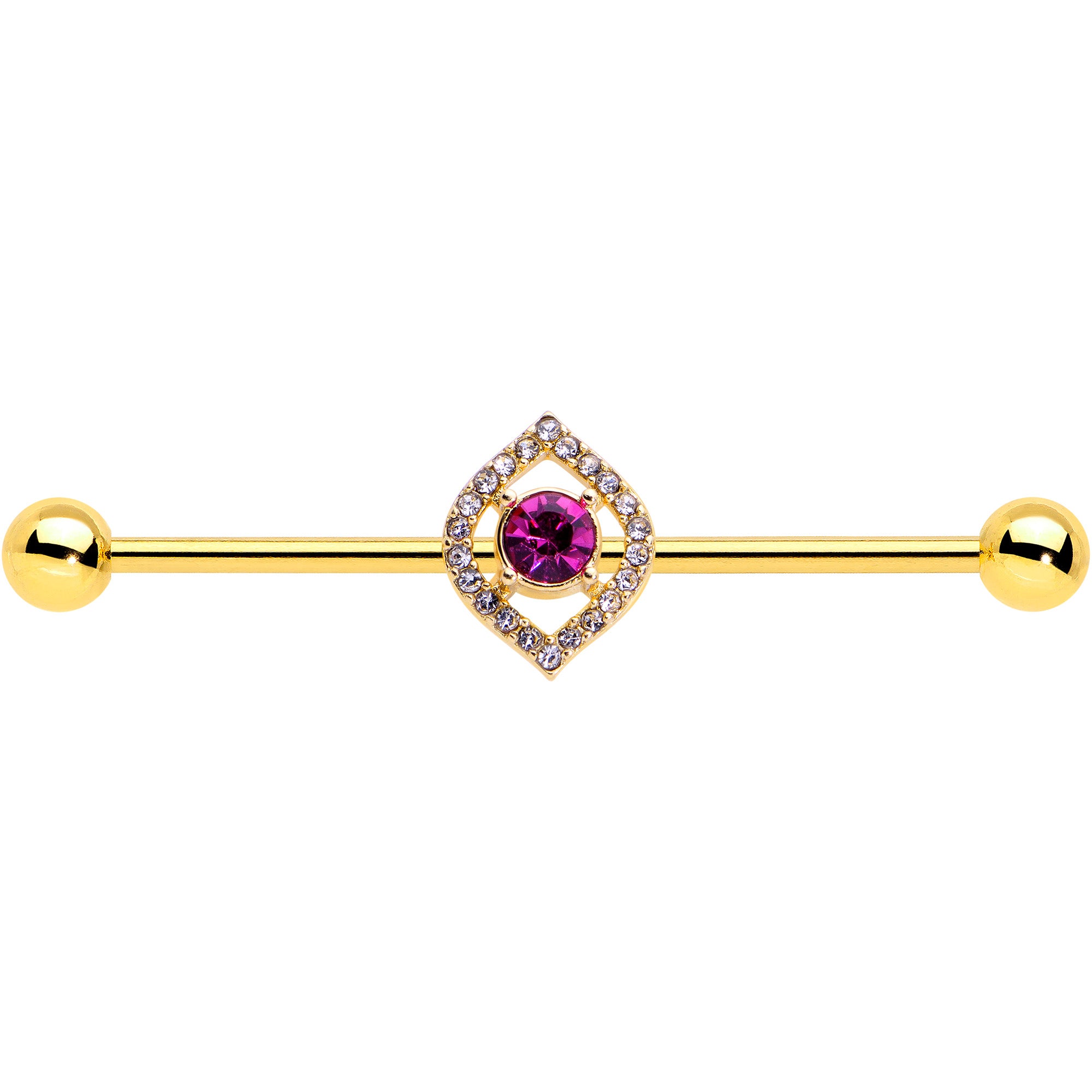 14 Gauge Clear Pink Gem Gold Tone Open Eye Industrial Barbell 38mm