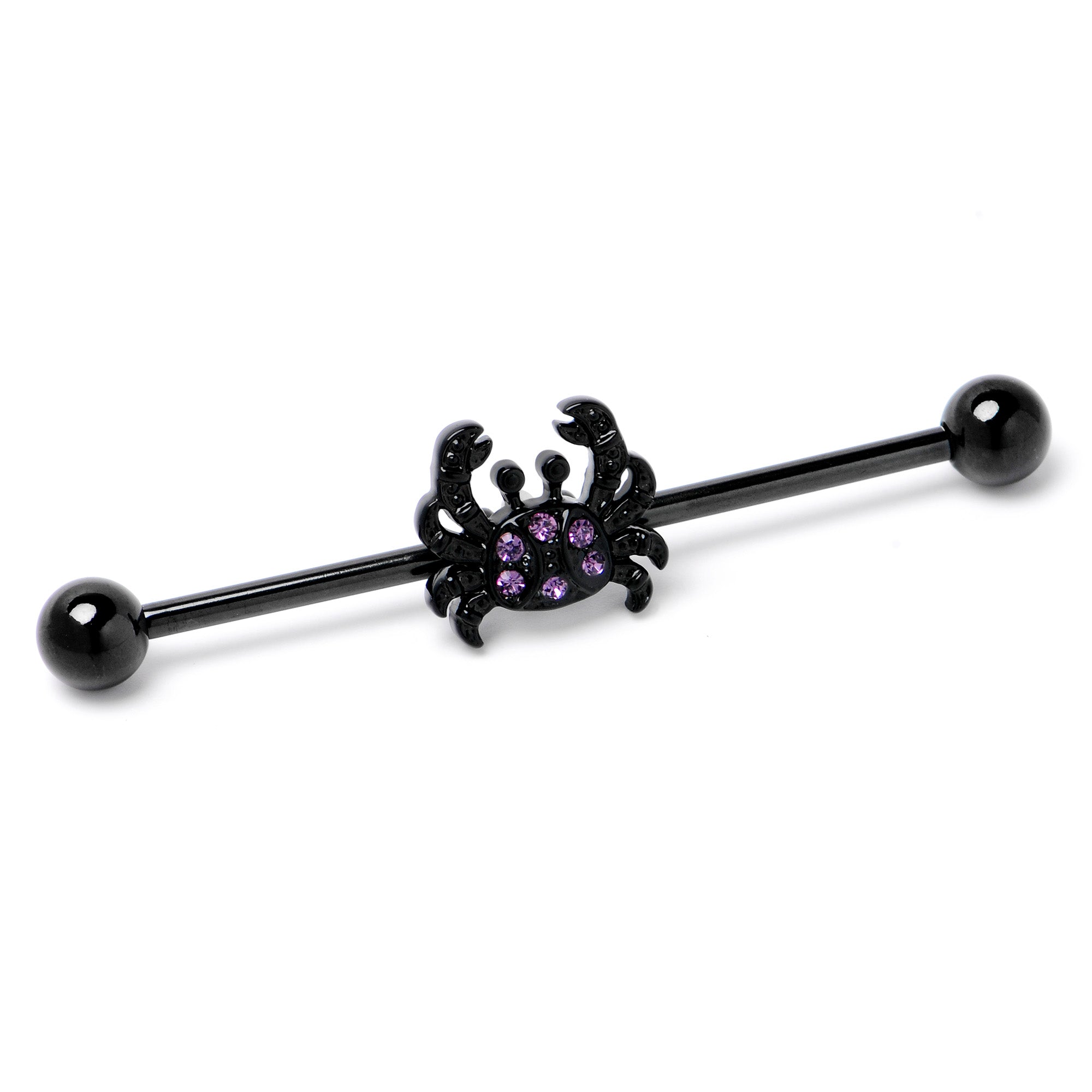 14 Gauge Purple Gem Black Chic Crab Industrial Barbell 38mm