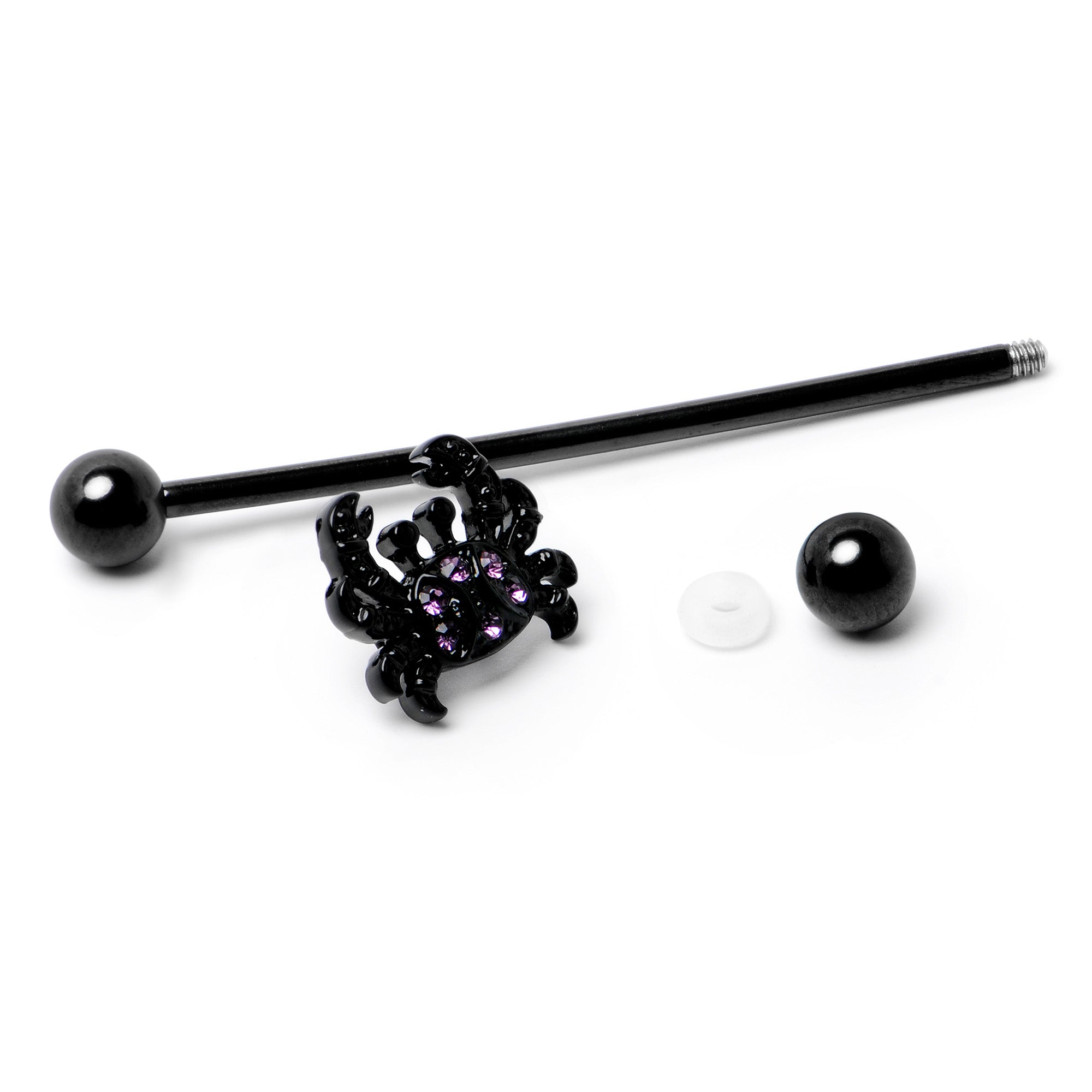 14 Gauge Purple Gem Black Chic Crab Industrial Barbell 38mm