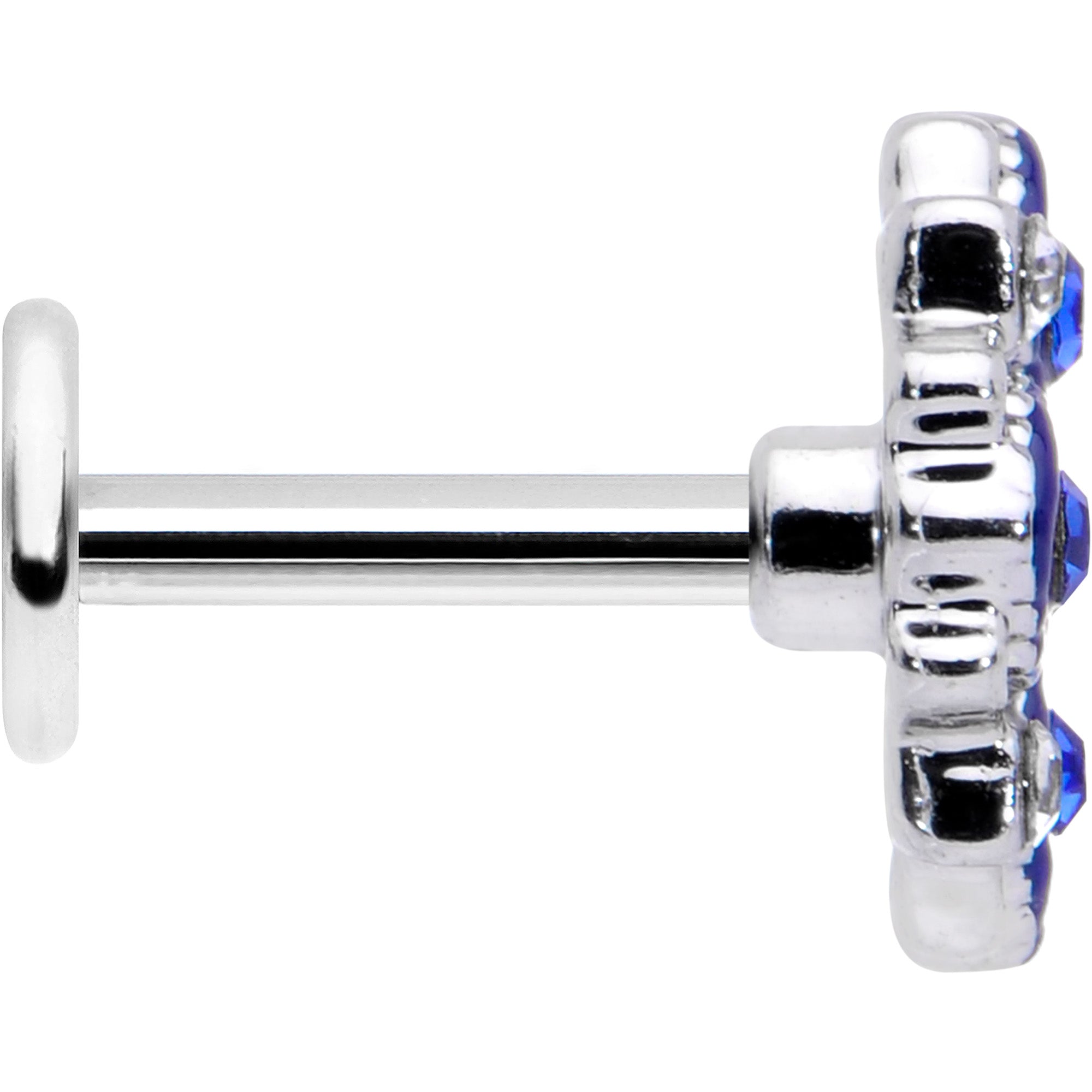 16 Gauge 1/4 Clear Blue Gem Embellished Cross Labret