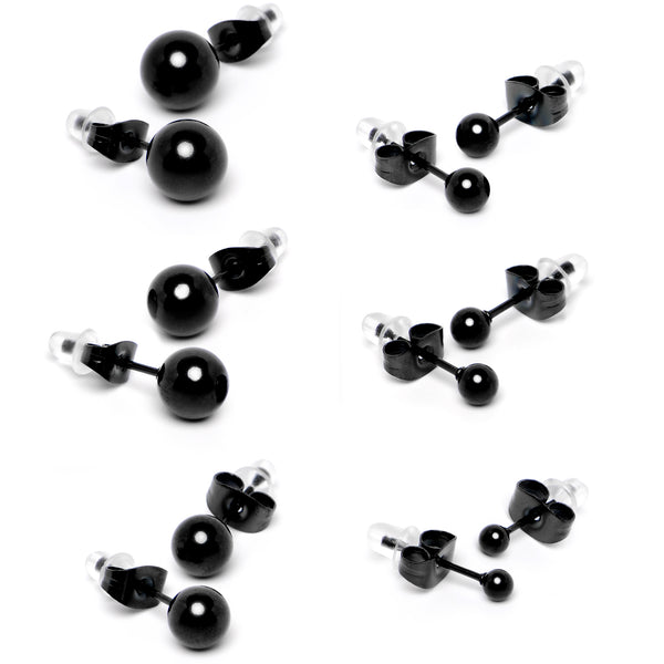 Clear Gem 3mm to 8mm Ball End Stud Earrings Set of 6