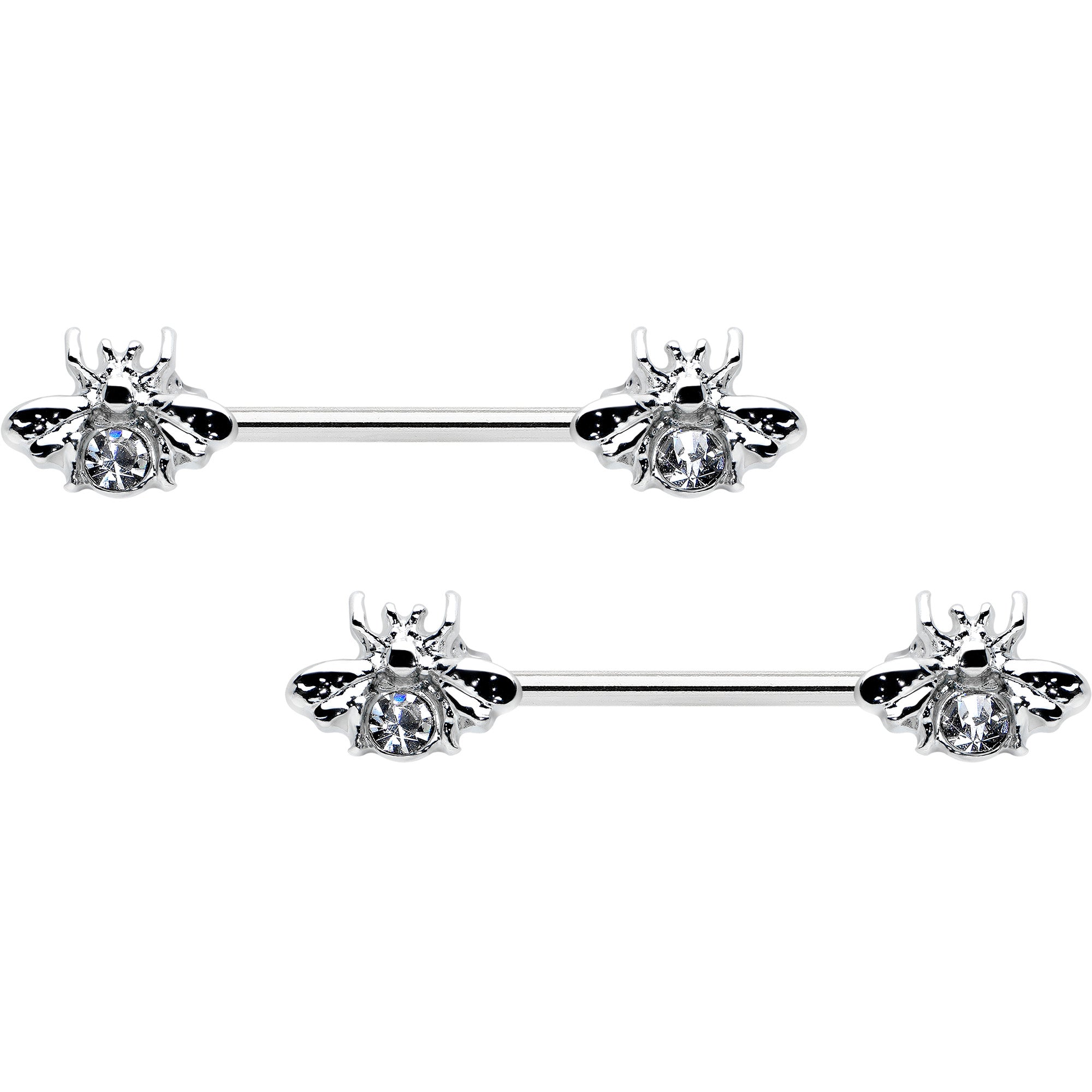 14 Gauge 9/16 Clear Gem Bee Beautiful Insect Barbell Nipple Ring Set