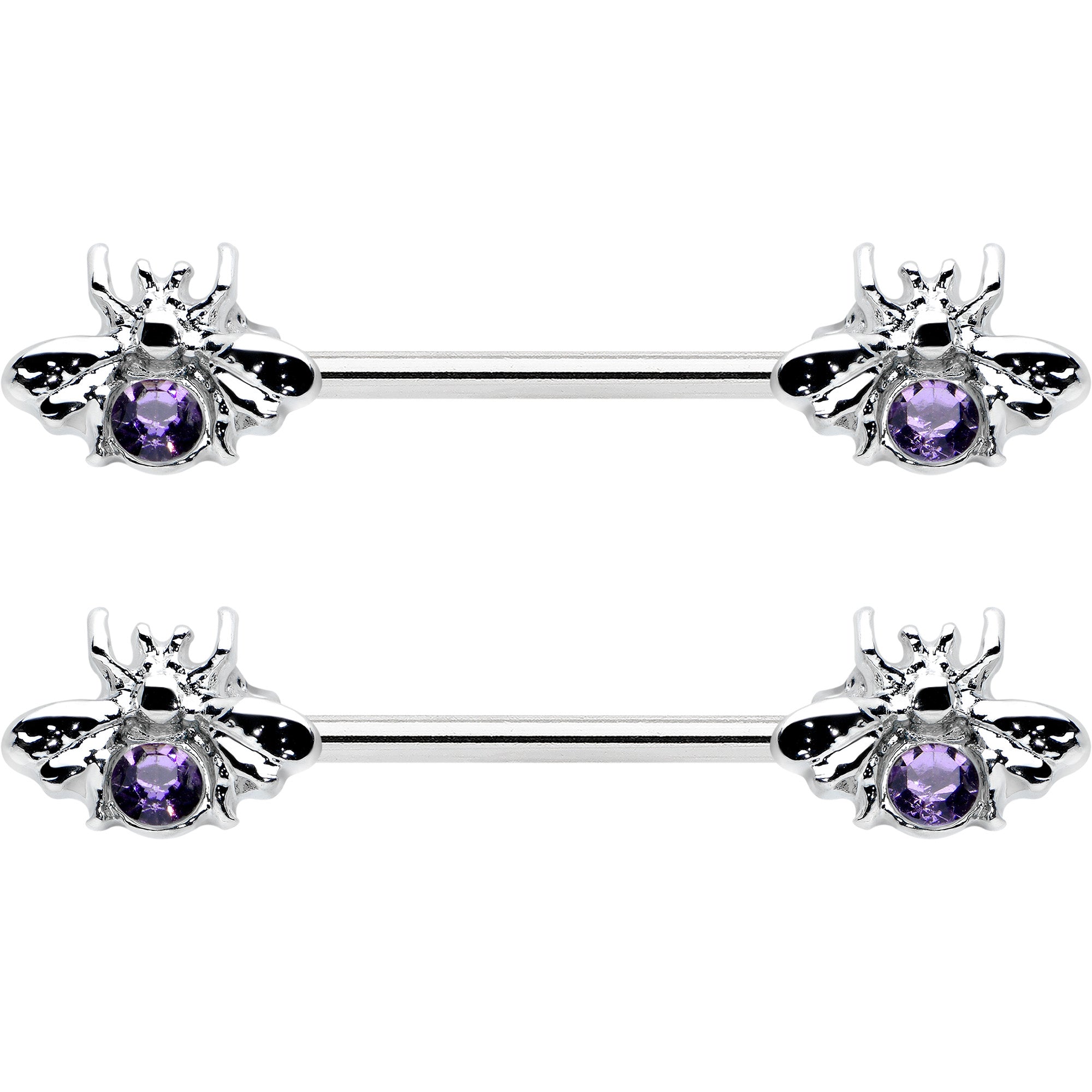 14 Gauge 9/16 Purple Gem Bee Beautiful Insect Barbell Nipple Ring Set