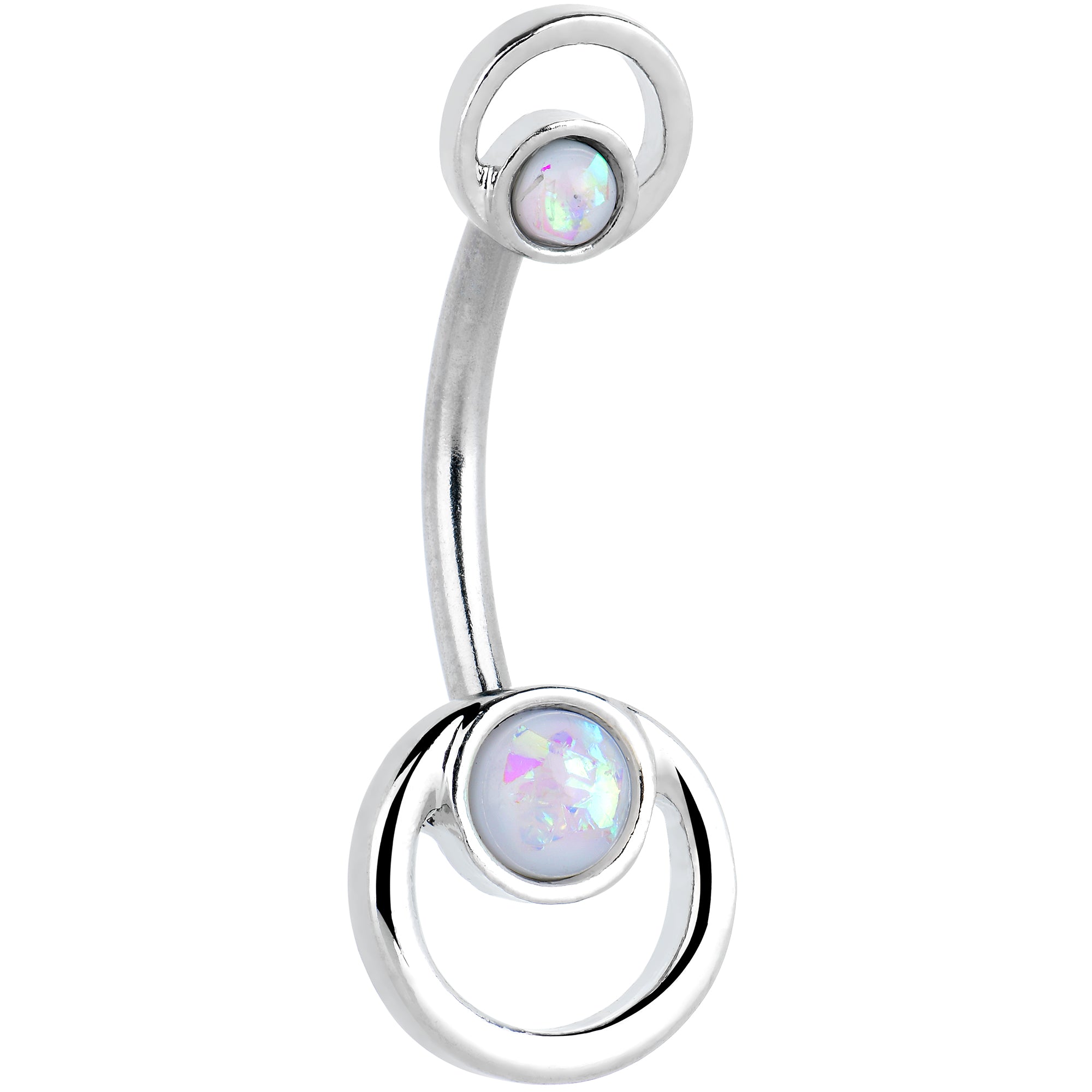 White Faux Opal Double Circle Double Mount Belly Ring