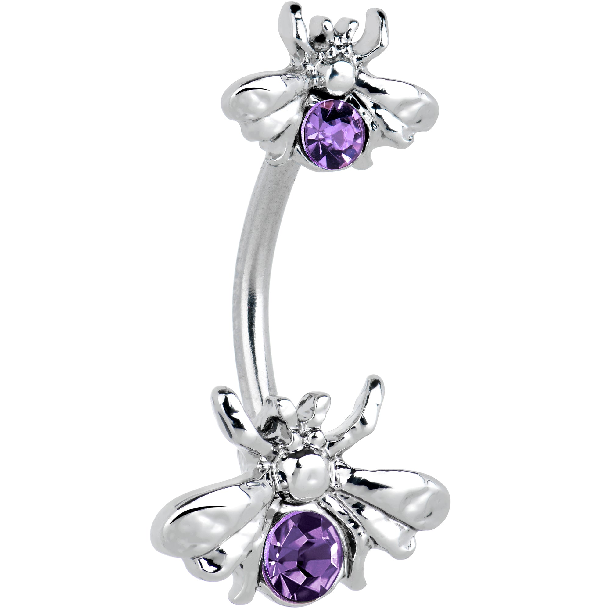 Purple Gem Bees Beautiful Insect Double Mount Belly Ring