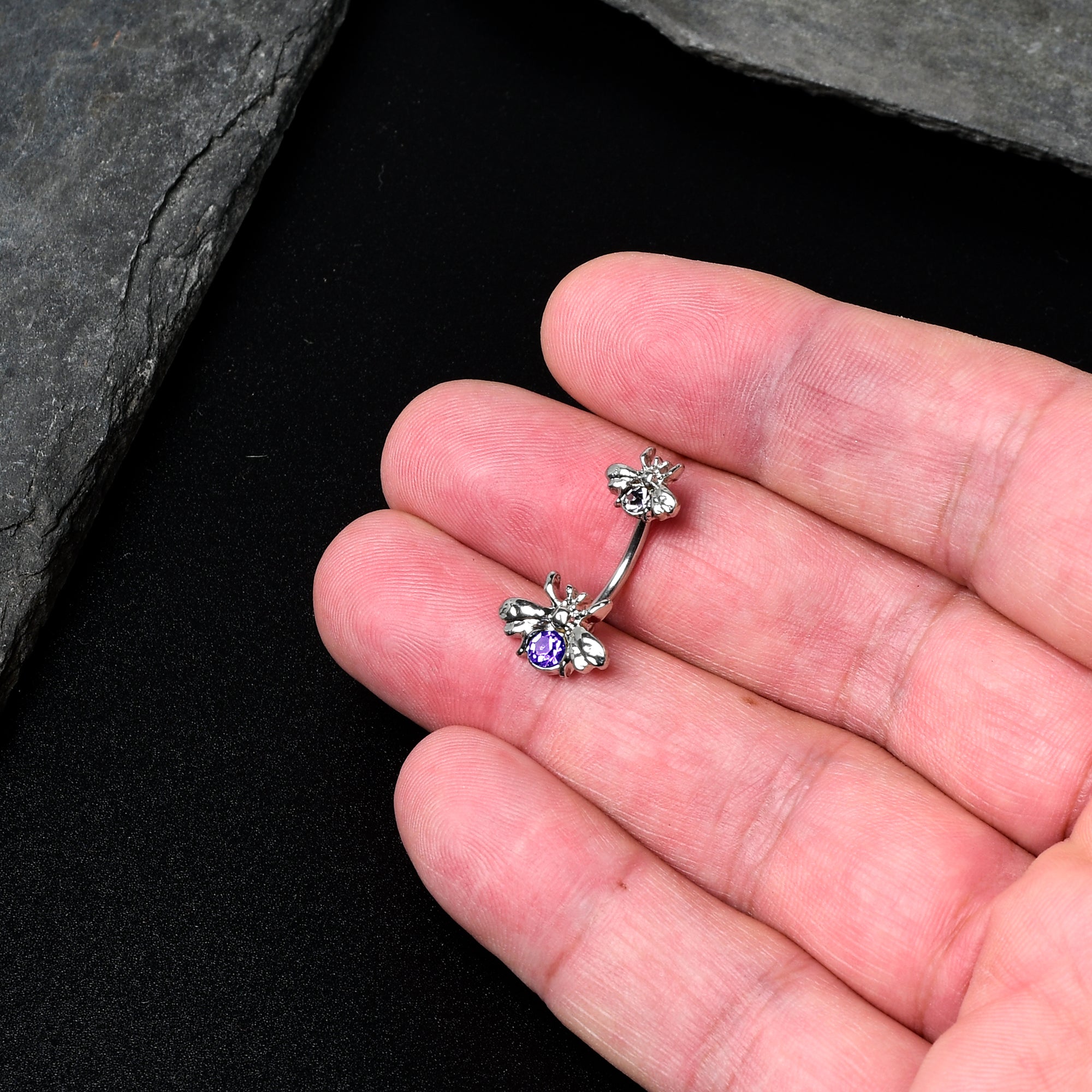 Purple Gem Bees Beautiful Insect Double Mount Belly Ring