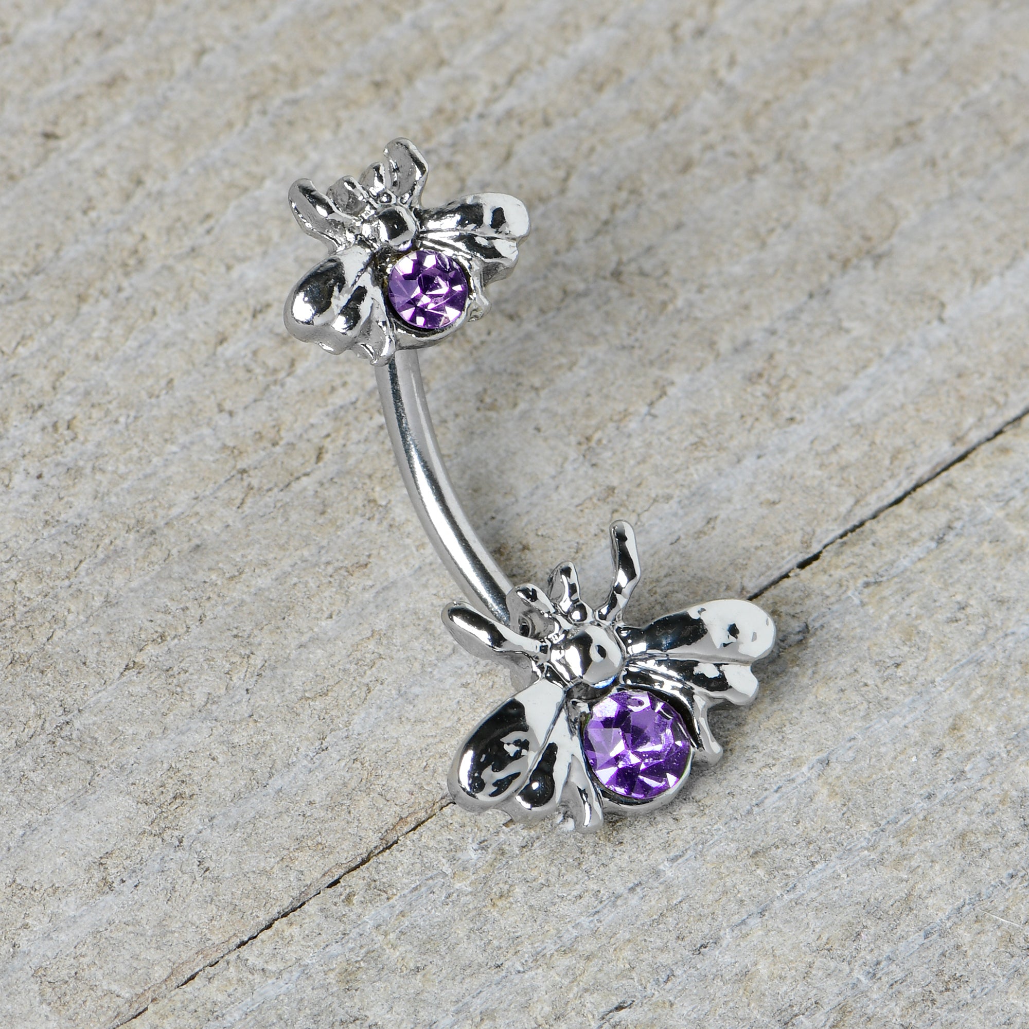 Purple Gem Bees Beautiful Insect Double Mount Belly Ring