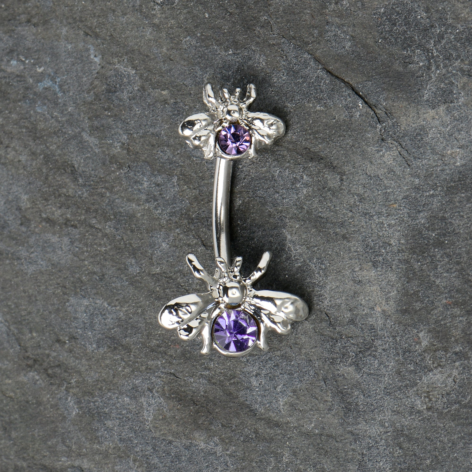 Purple Gem Bees Beautiful Insect Double Mount Belly Ring