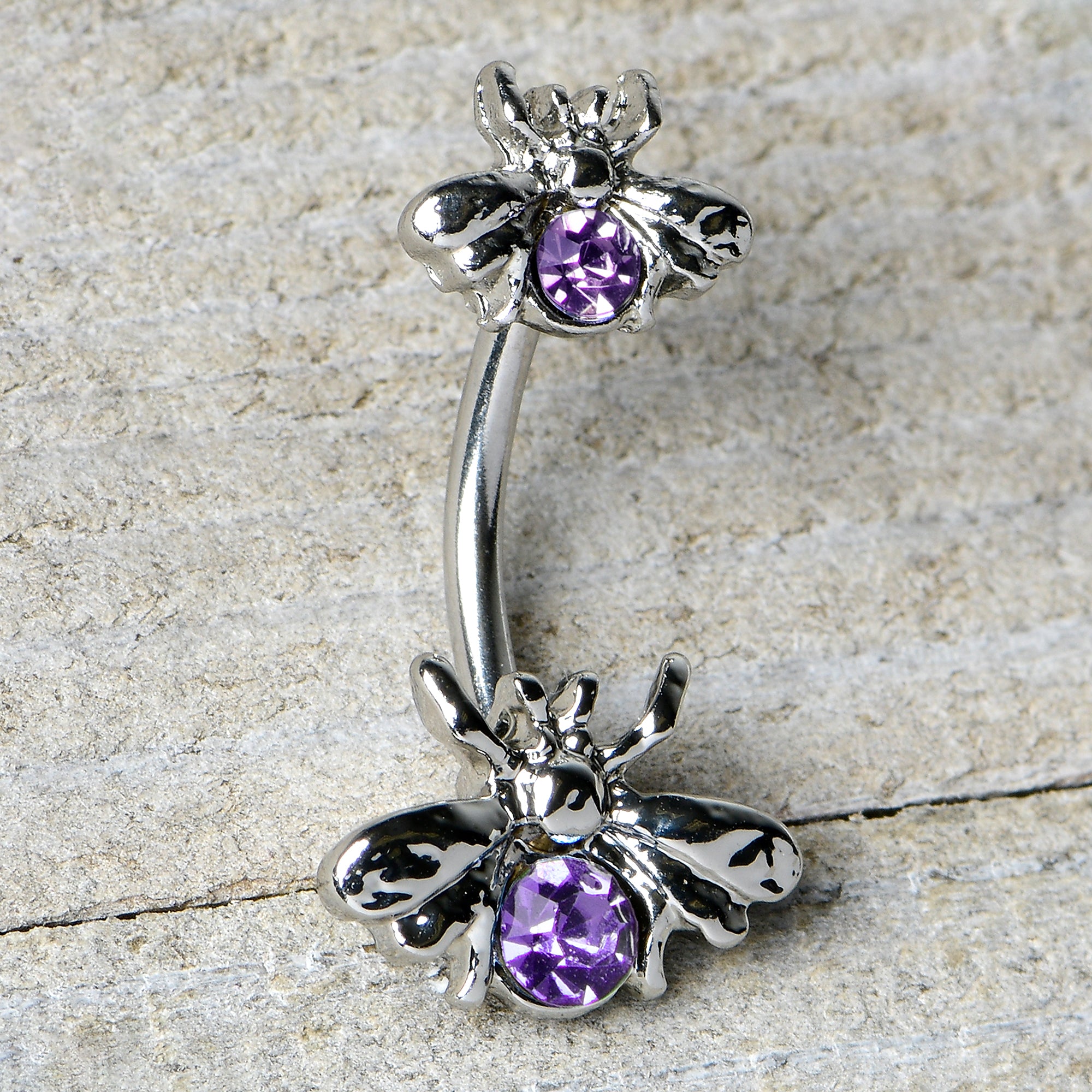 Purple Gem Bees Beautiful Insect Double Mount Belly Ring