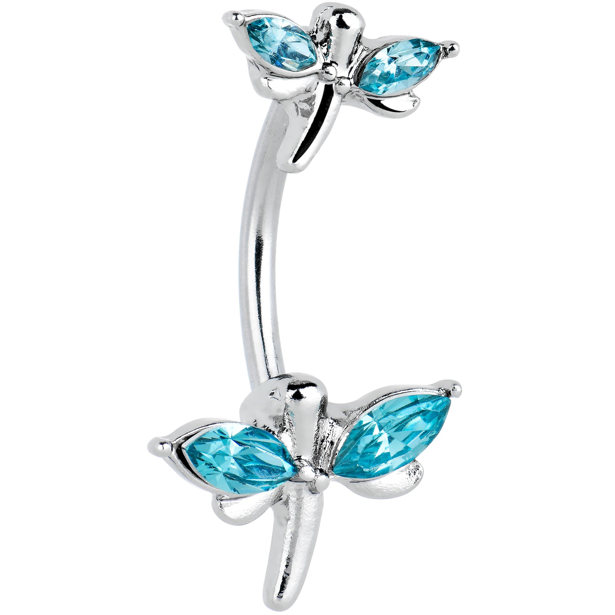 Blue Gem Simple Stylized Dragonfly Double Mount Belly Ring