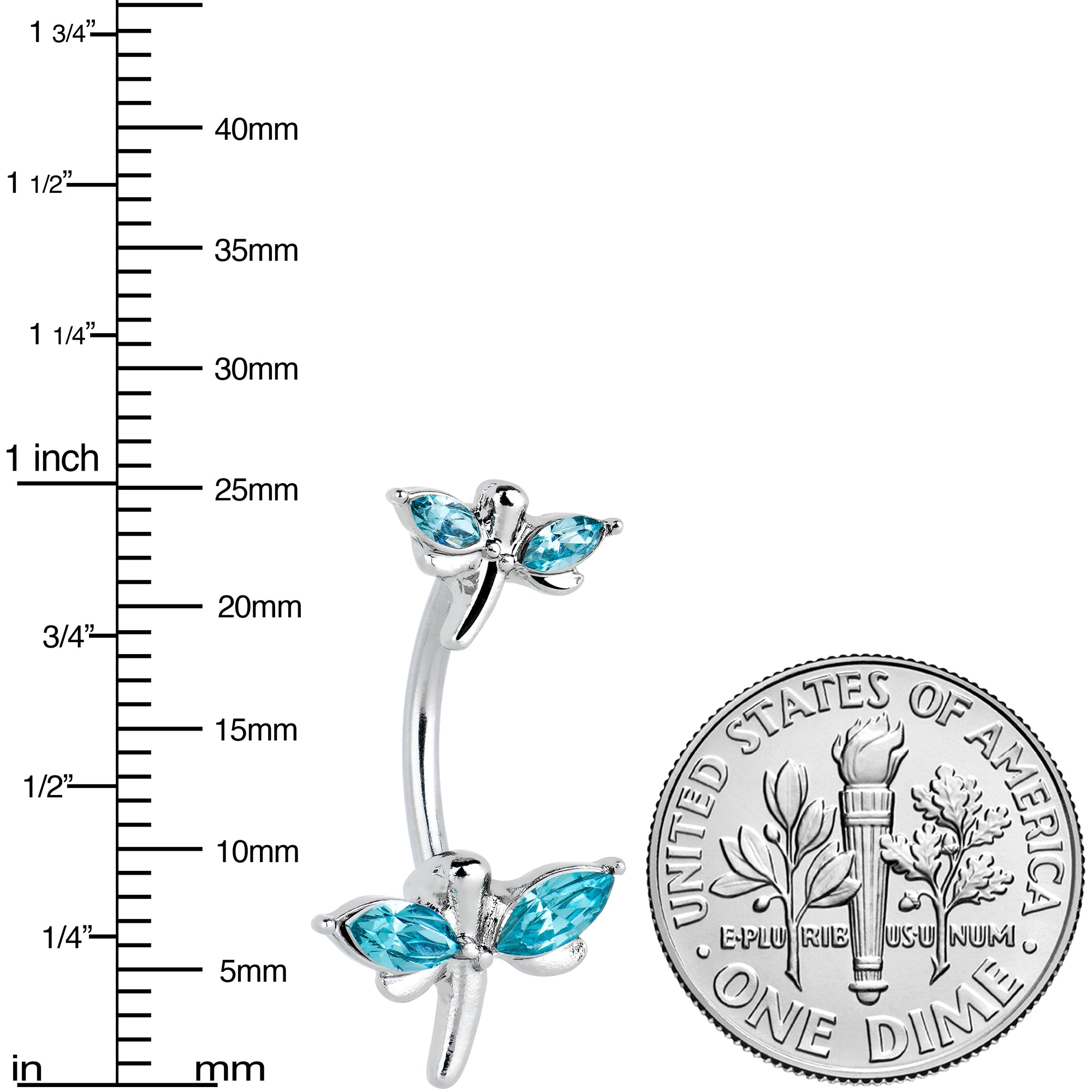 Blue Gem Simple Stylized Dragonfly Double Mount Belly Ring