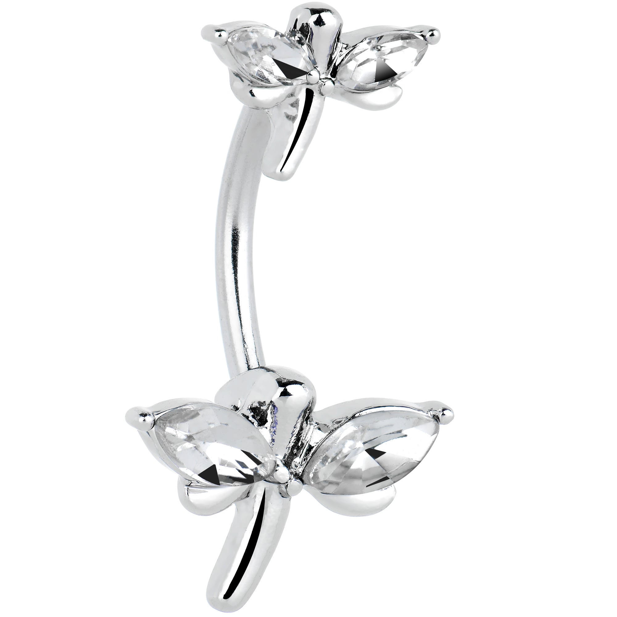 Clear Gem Simple Stylized Dragonfly Double Mount Belly Ring