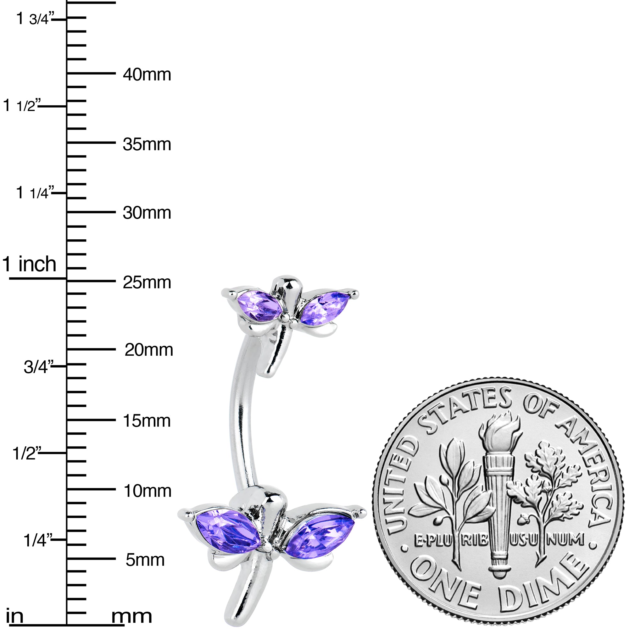 Purple Gem Simple Stylized Dragonfly Double Mount Belly Ring