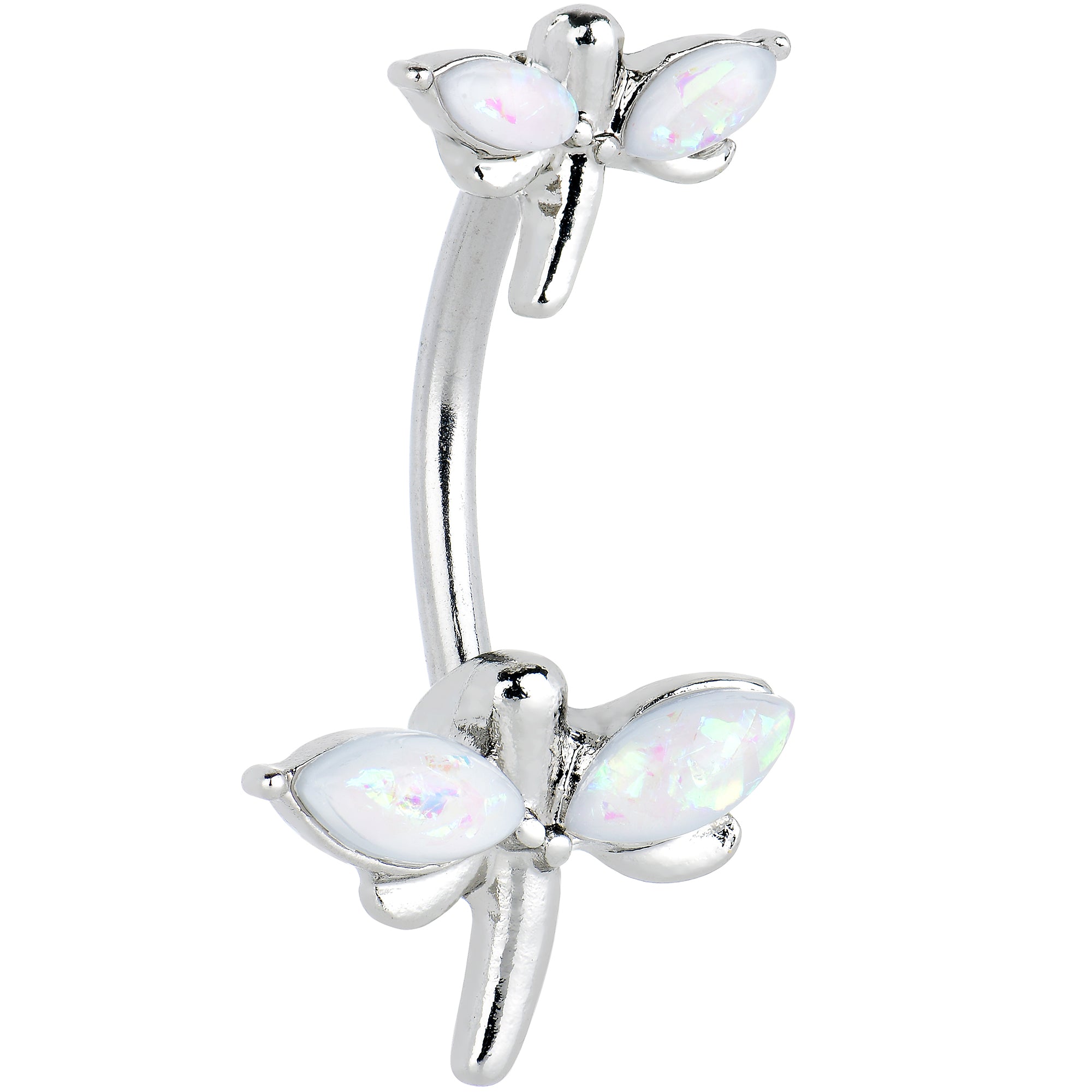 White Opalescent Simple Stylized Dragonfly Double Mount Belly Ring