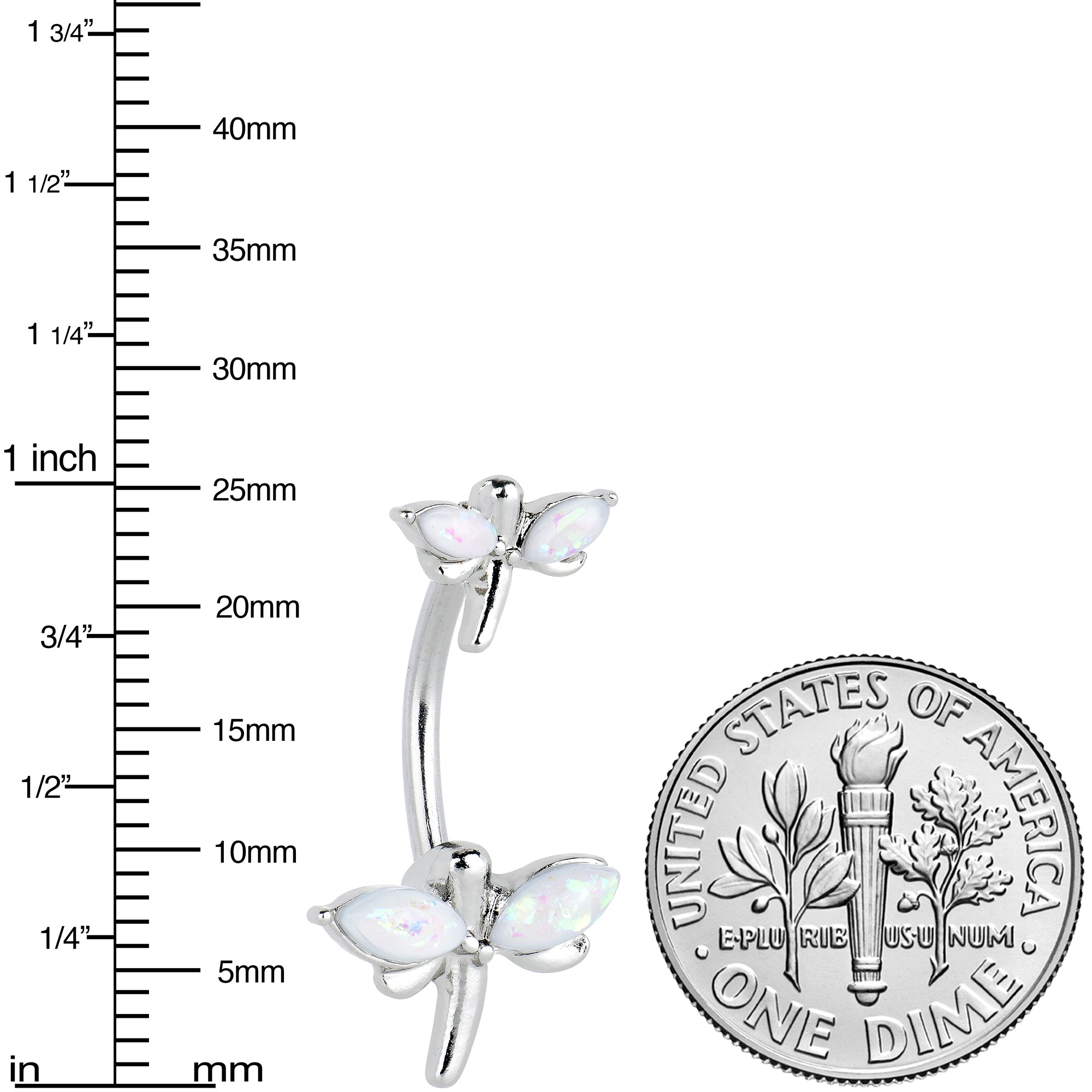 White Opalescent Simple Stylized Dragonfly Double Mount Belly Ring