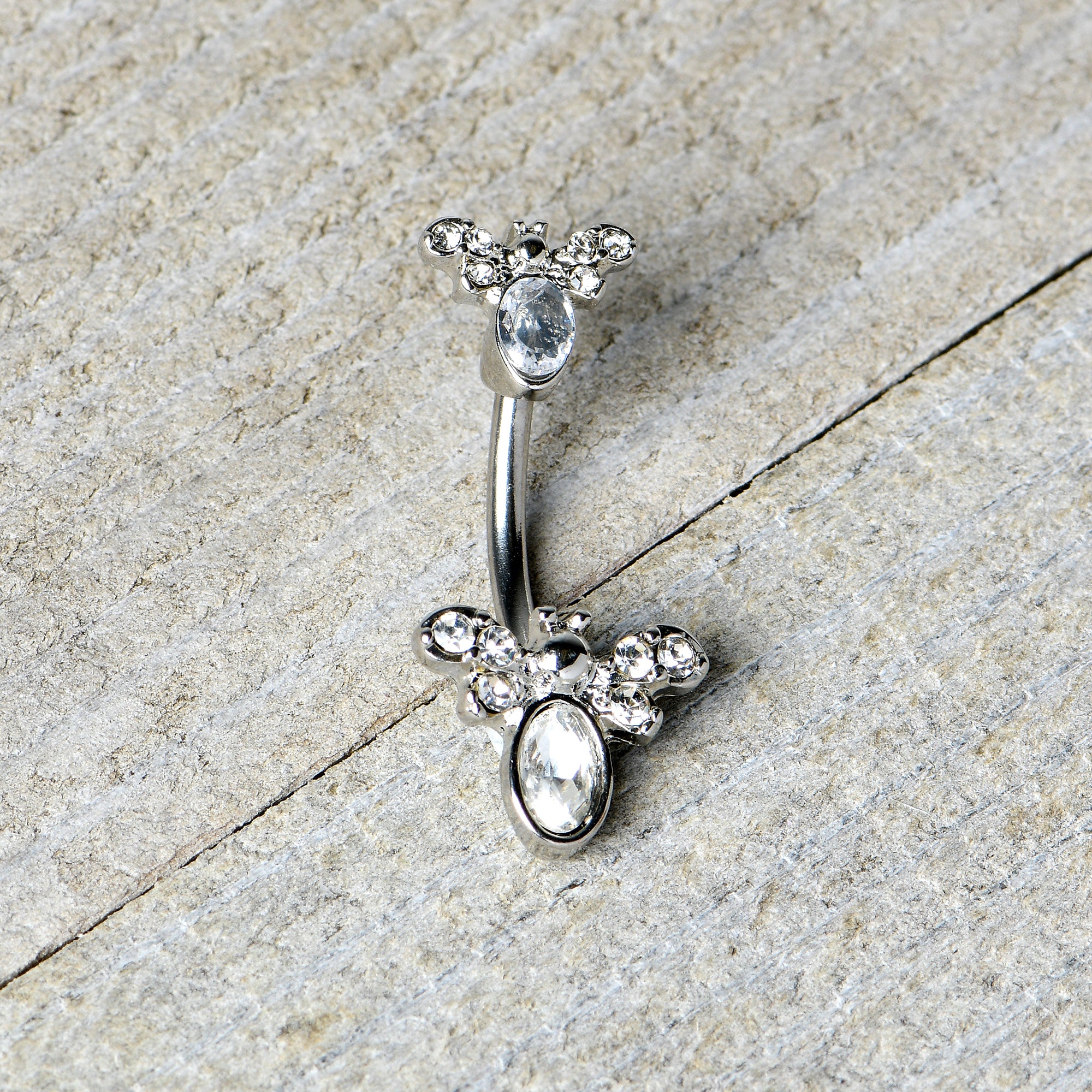 Clear Gem Fanciful Butterfly Double Mount Belly Ring