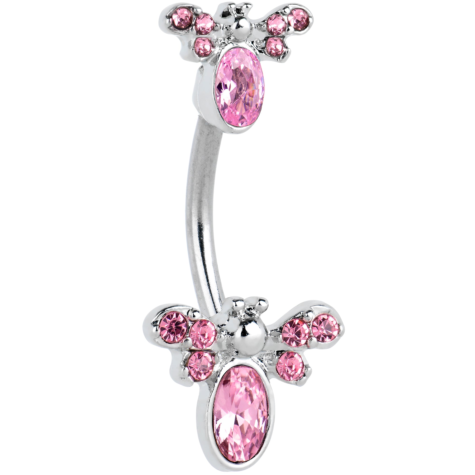 Pink Gem Fanciful Butterfly Double Mount Belly Ring