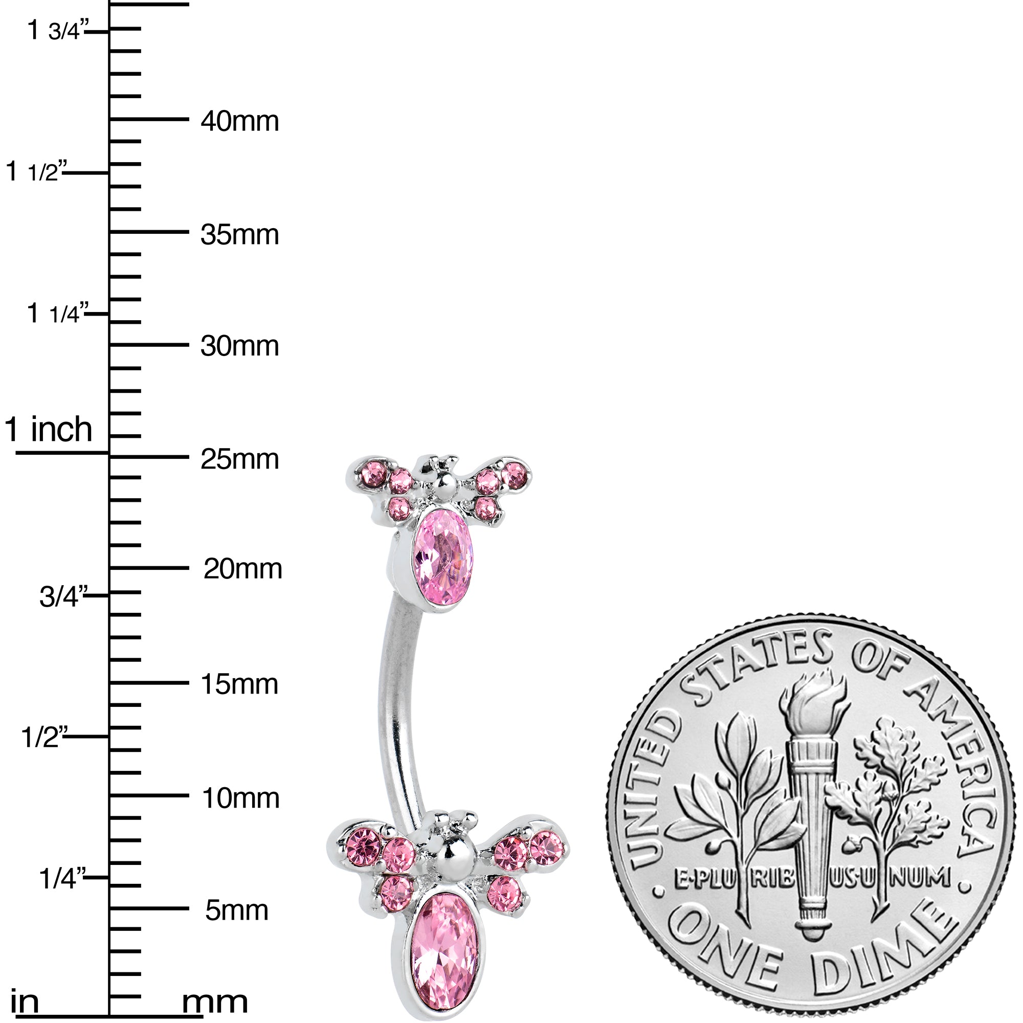 Pink Gem Fanciful Butterfly Double Mount Belly Ring