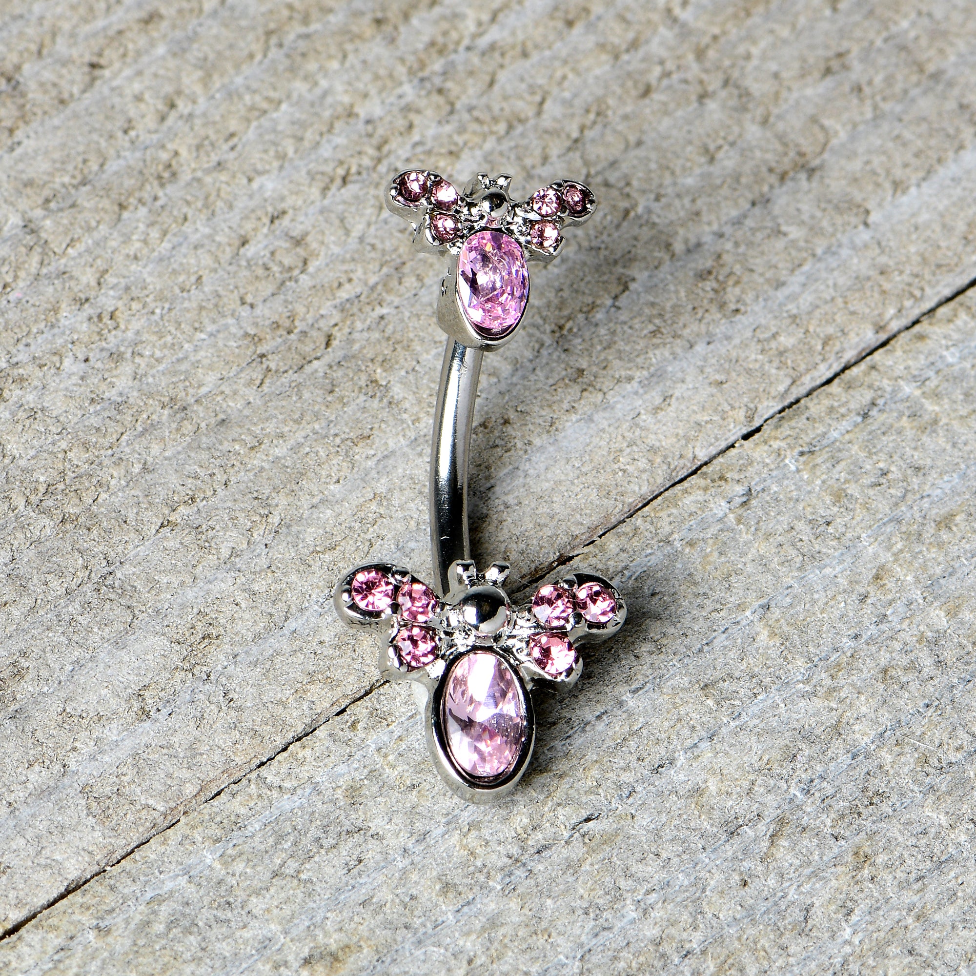 Pink Gem Fanciful Butterfly Double Mount Belly Ring