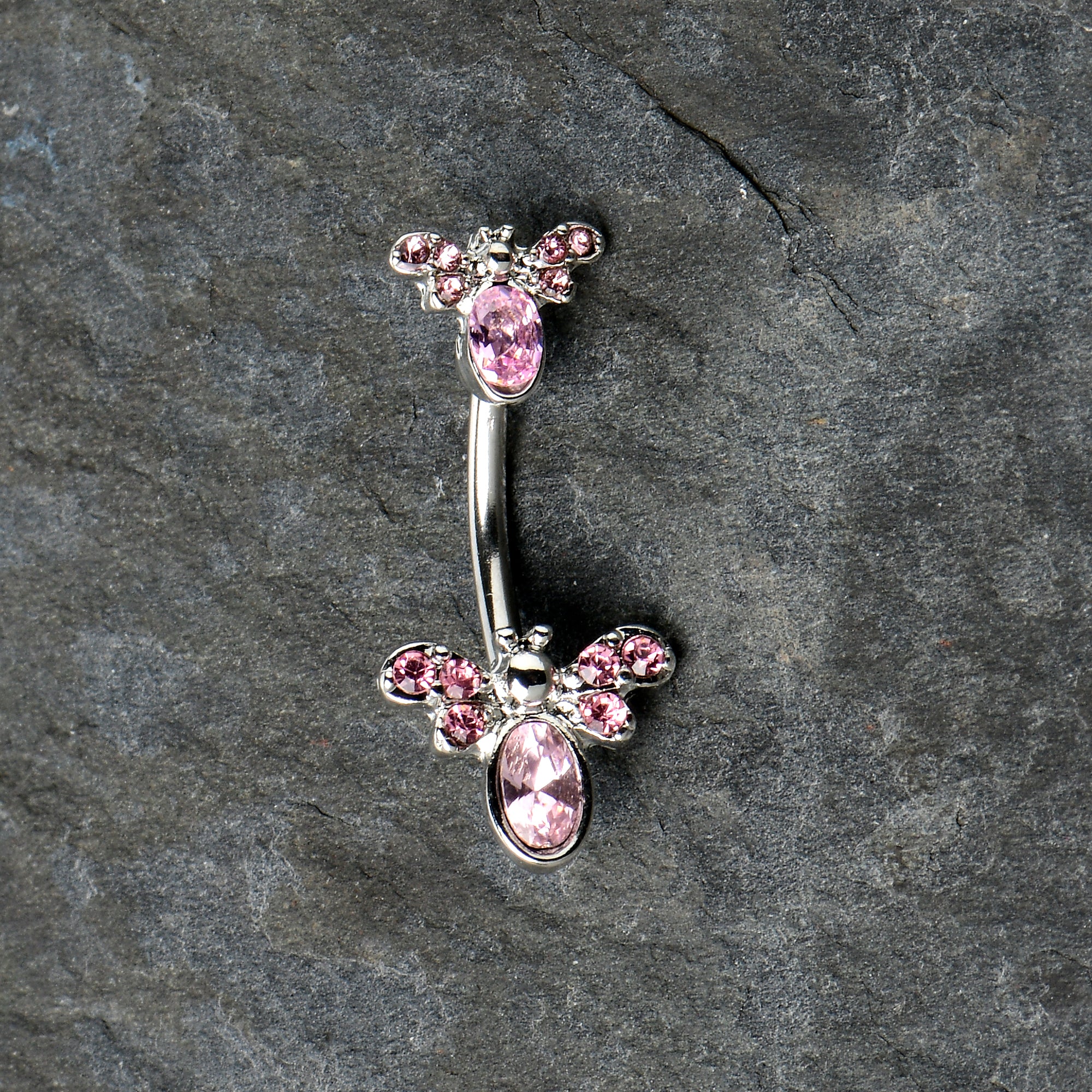 Pink Gem Fanciful Butterfly Double Mount Belly Ring