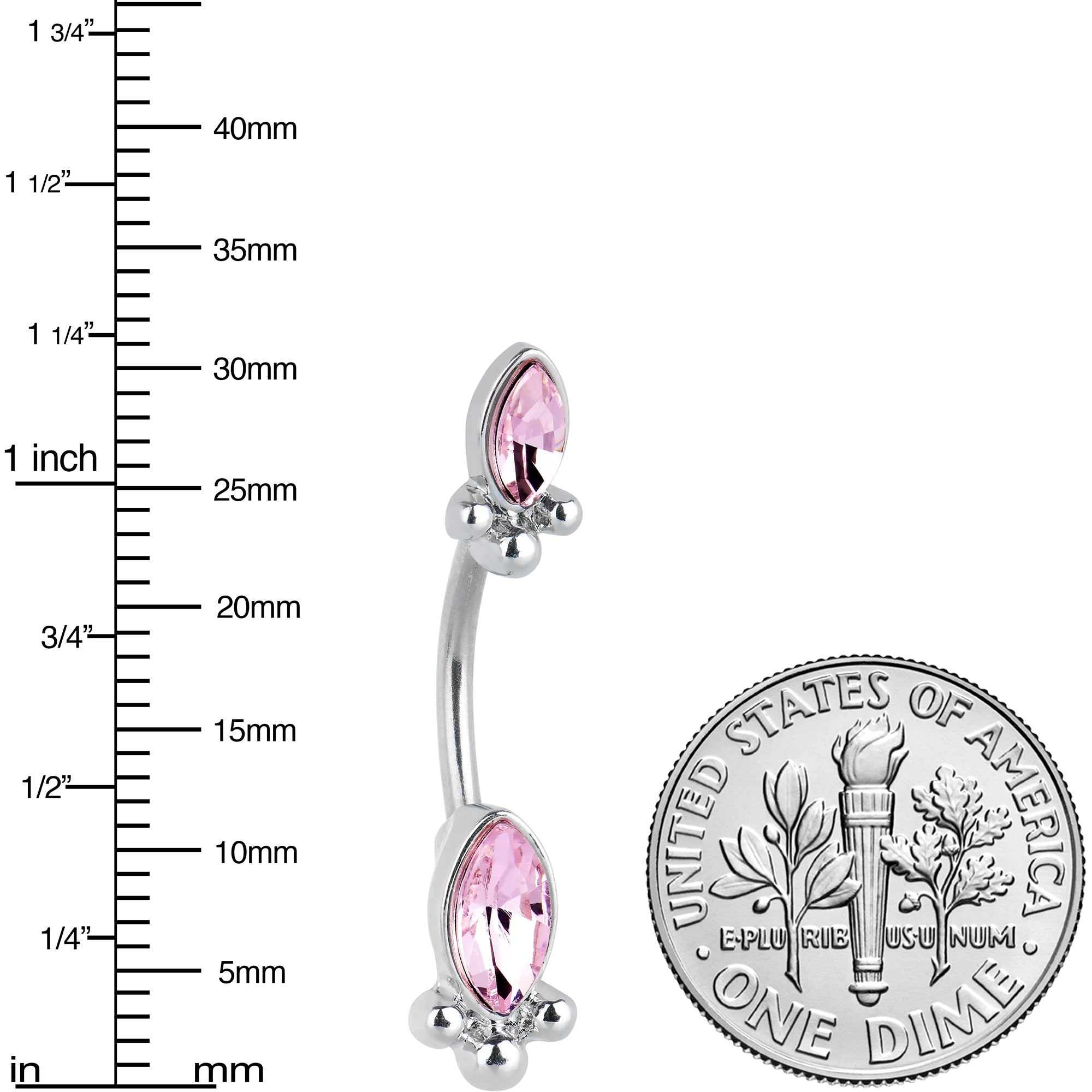 Pink Gem Art Deco Ovals Double Mount Belly Ring