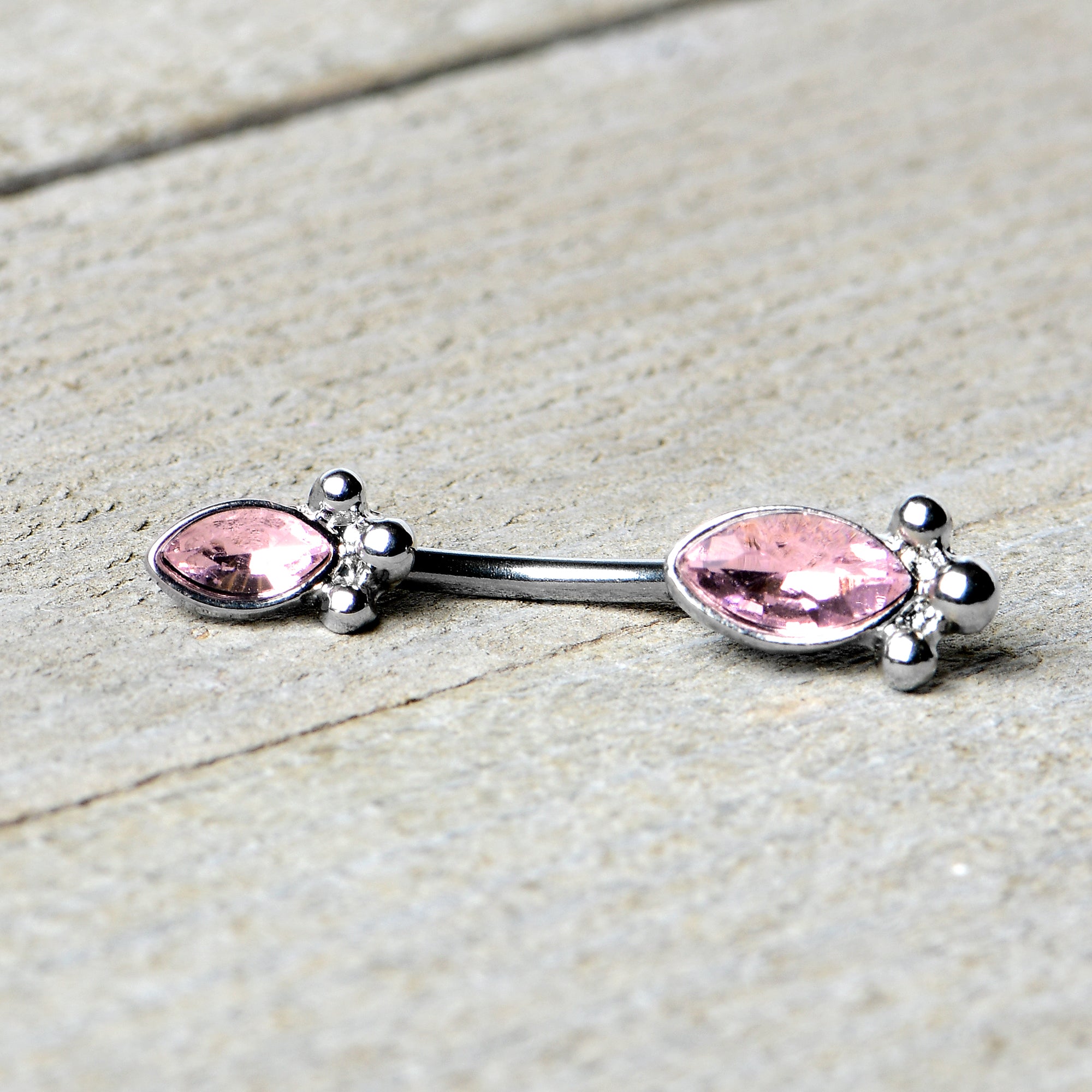 Pink Gem Art Deco Ovals Double Mount Belly Ring