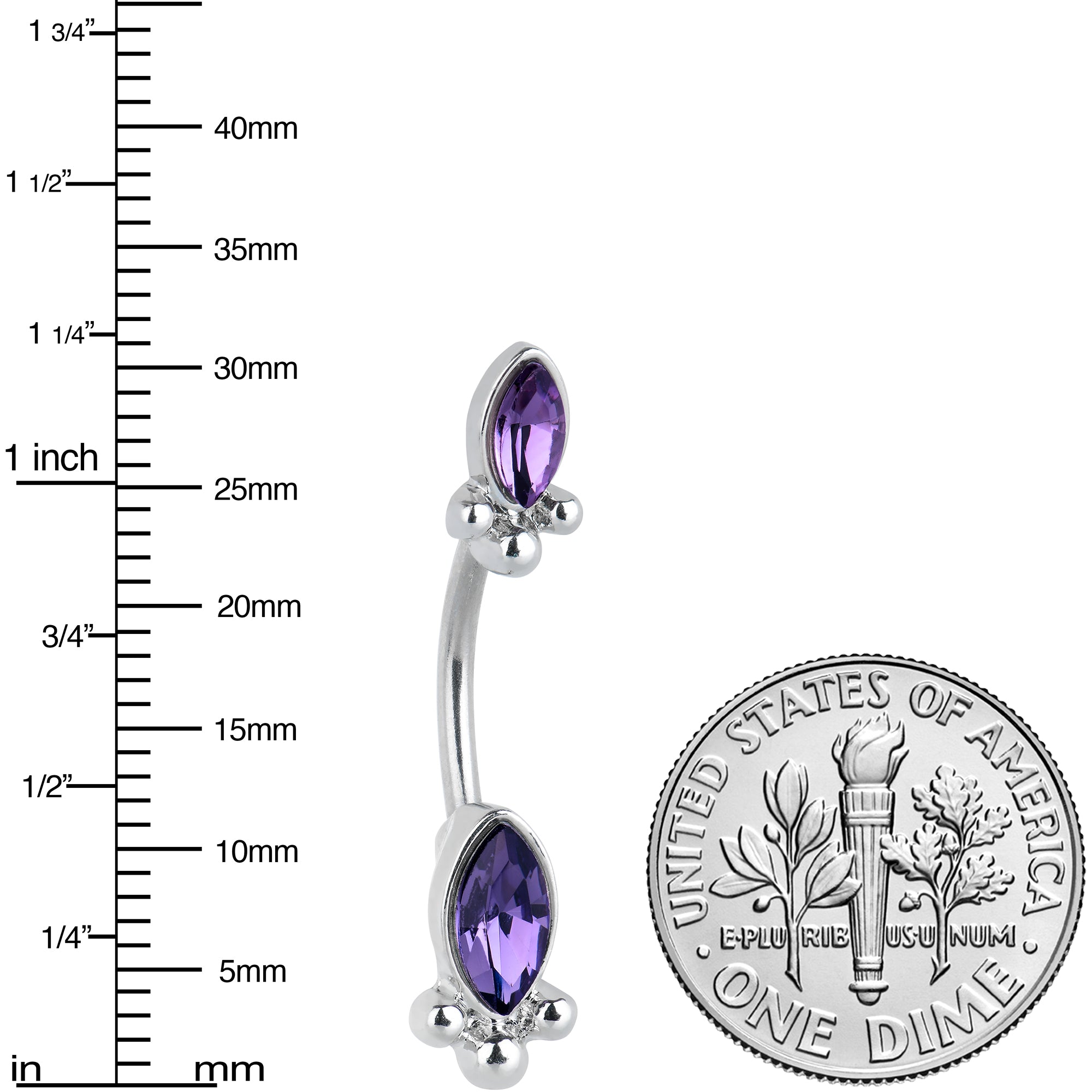 Purple Gem Art Deco Ovals Double Mount Belly Ring