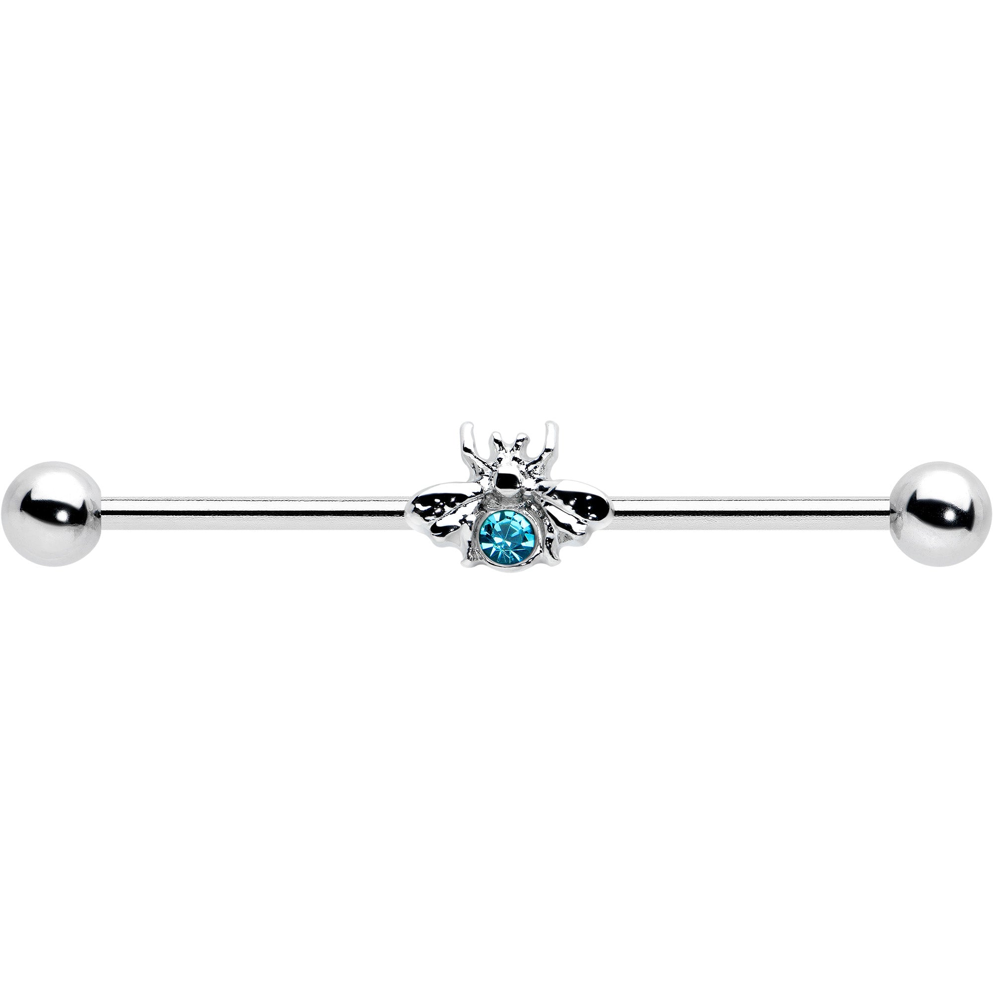 14 Gauge Blue Gem Bee Beautiful Insect Industrial Barbell 38mm